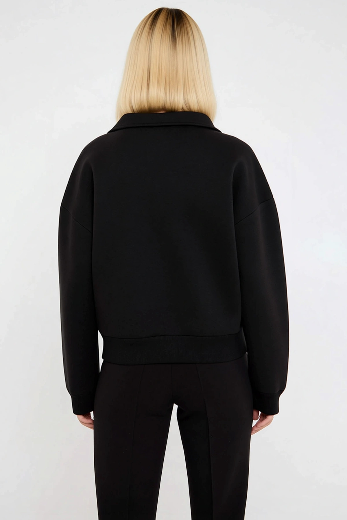 Kadın Polo Yaka Düşük Kol Regular Kalıp Örme Sweatshirt Fonksiyonel Dayanıklı Kaliteli Şık