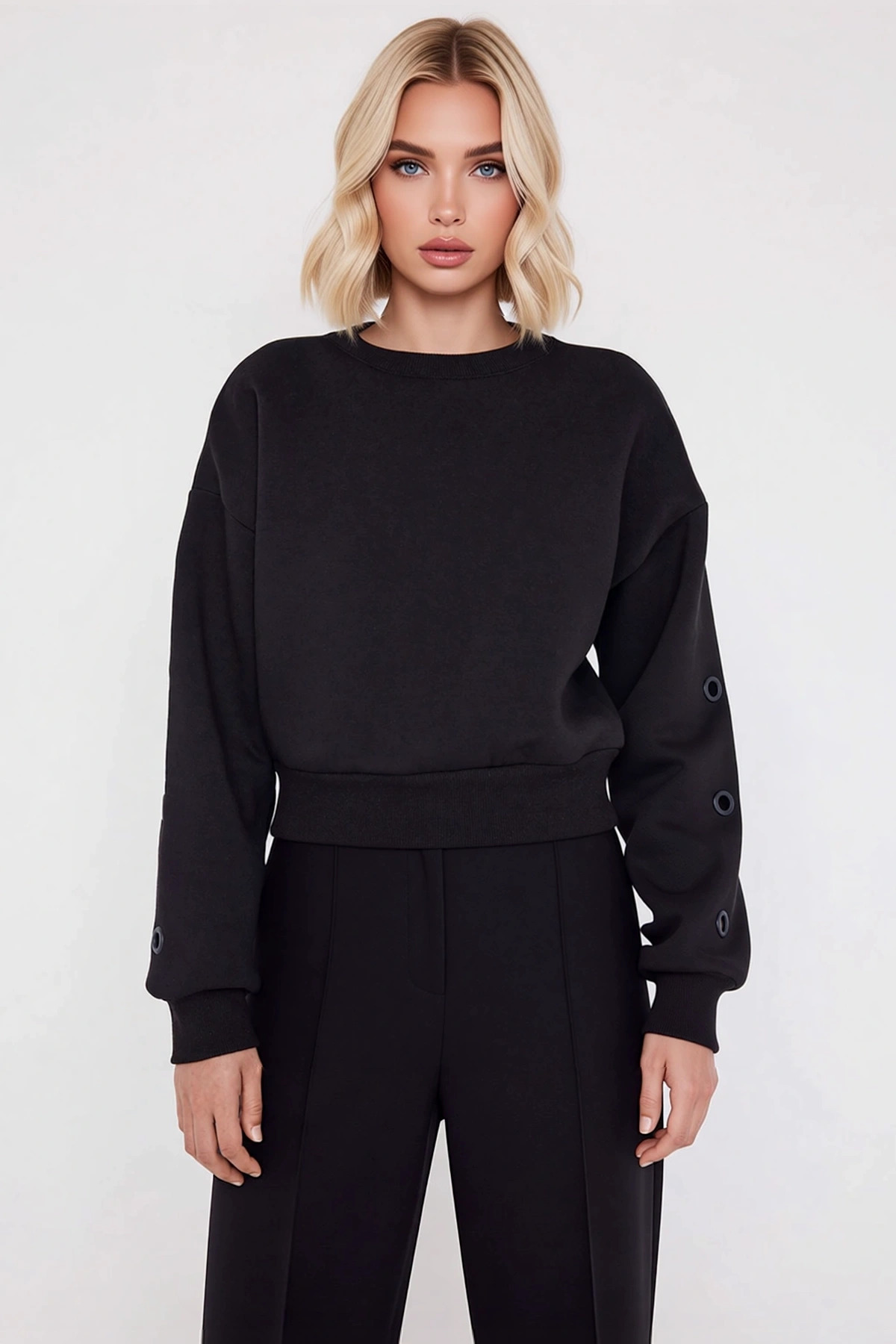 Kadın Bisiklet Yaka Düşük Kol Regular Kalıp Örme Sweatshirt Fonksiyonel Dayanıklı Kaliteli
