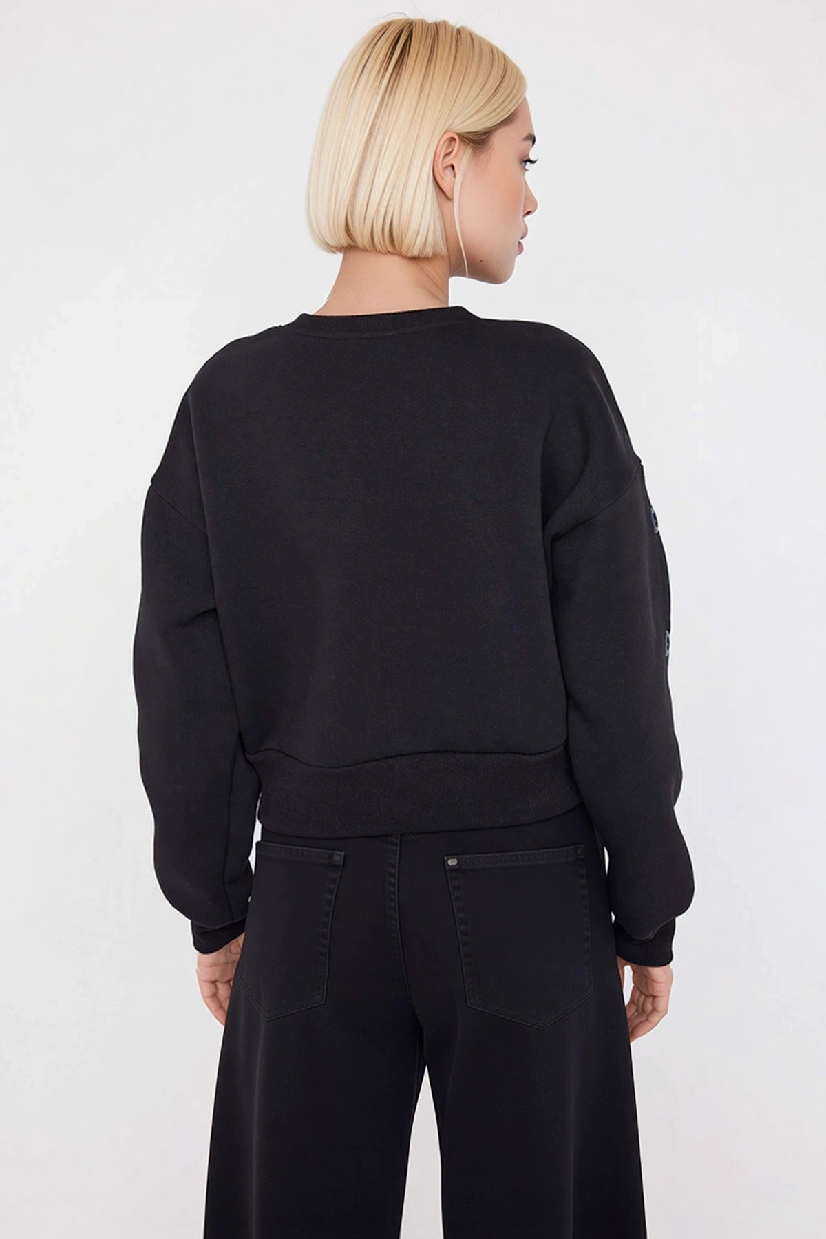 Kadın Bisiklet Yaka Düşük Kol Regular Kalıp Örme Sweatshirt Fonksiyonel Dayanıklı Kaliteli