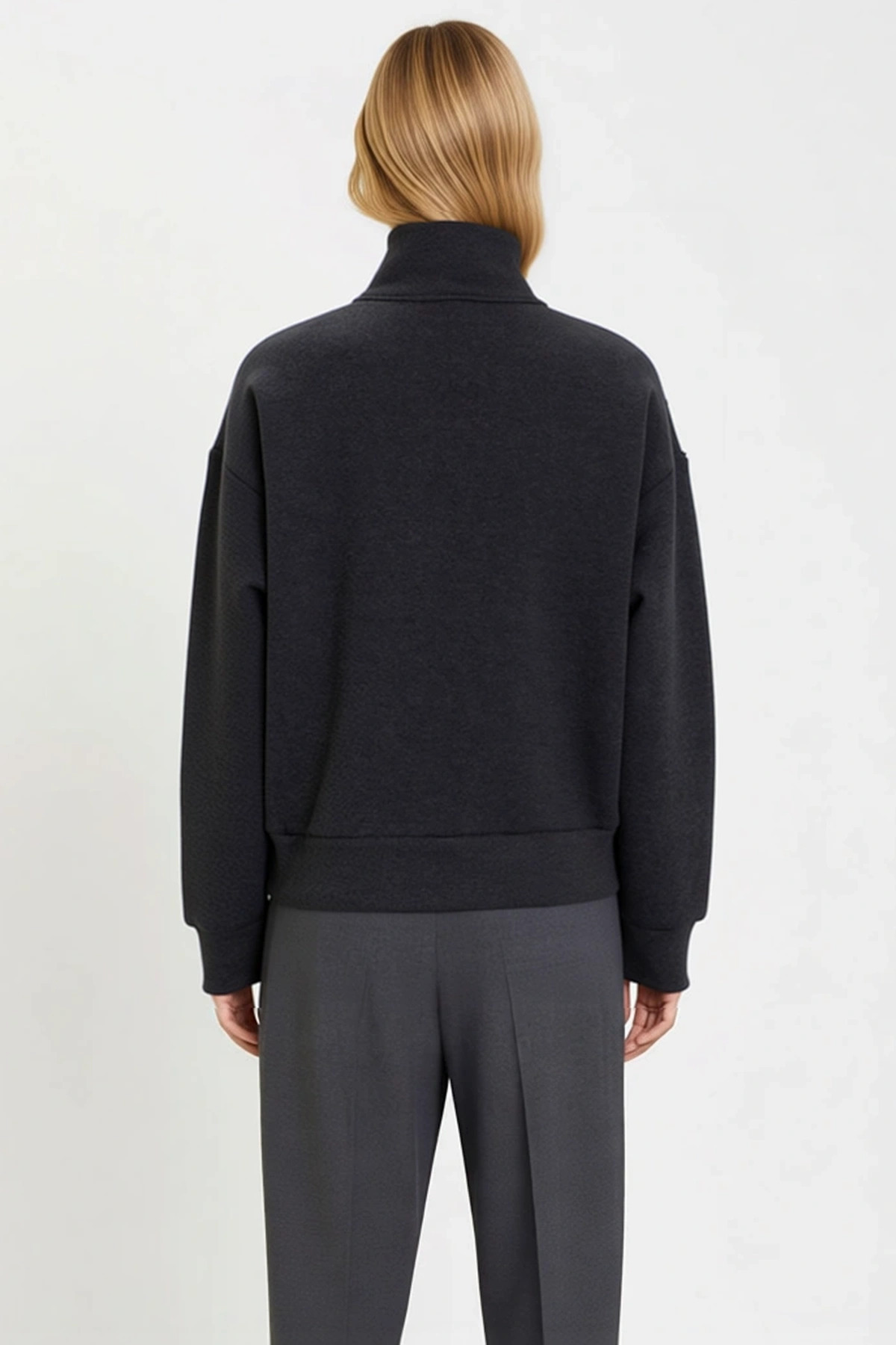 Kadın Dik Yaka Düşük Kol Yarım Pat Fermuarlı Sweatshirt Fonksiyonel Dayanıklı Kaliteli Şık