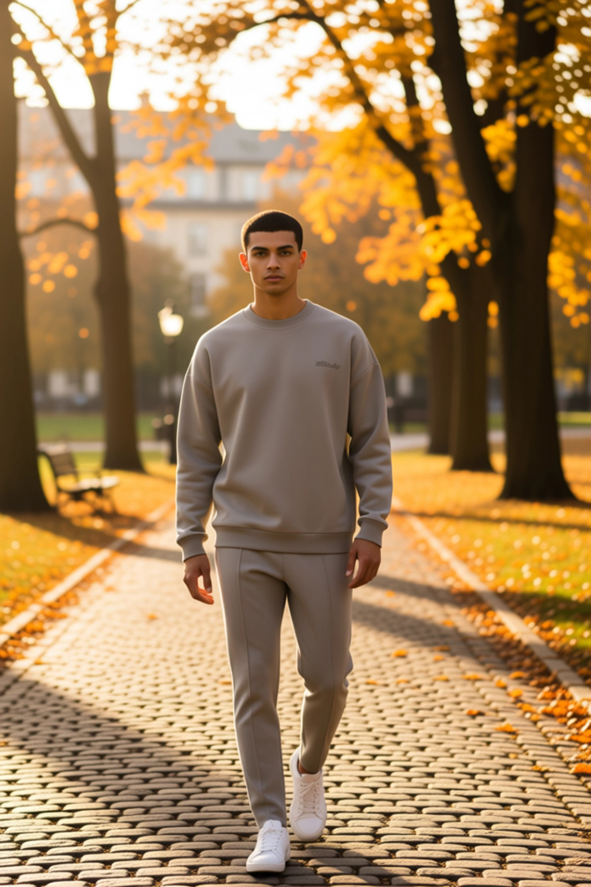 Erkek Bisiklet Yaka Düşük Kol Oversize Slogan Nakışlı Diagonal Sweatshirt Fonksiyonel Spor
