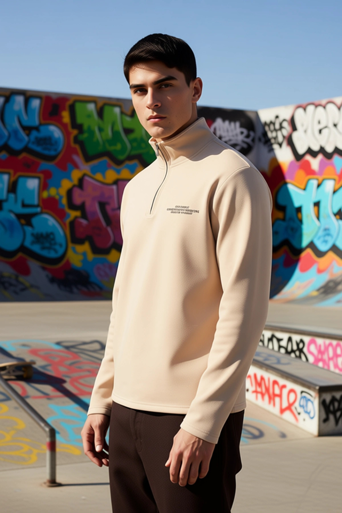 Erkek Dik Yaka Standart Kol Nakışlı Sweatshirt Fonksiyonel Dayanıklı Kaliteli Konforlu Şık