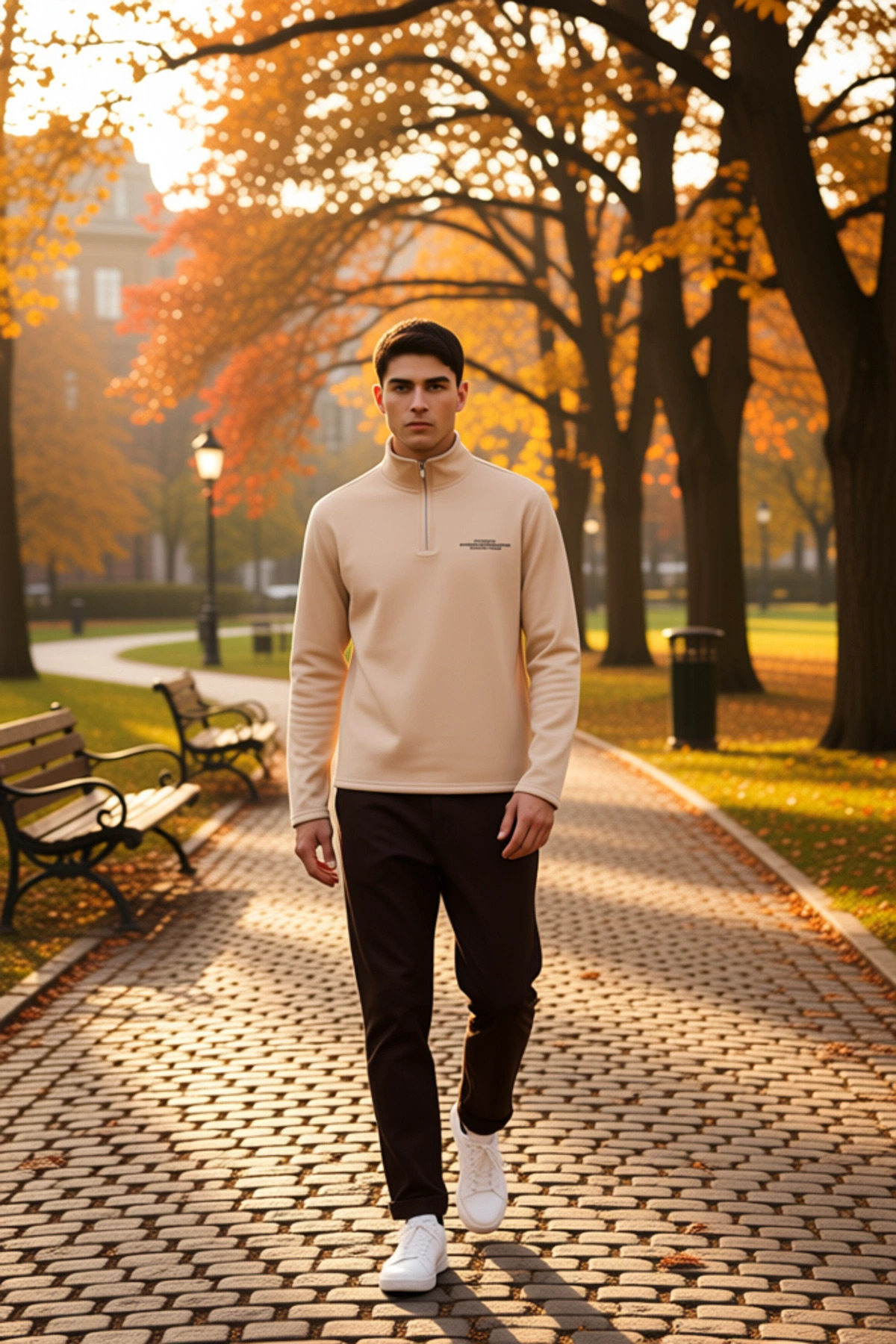 Erkek Dik Yaka Standart Kol Nakışlı Sweatshirt Fonksiyonel Dayanıklı Kaliteli Konforlu Şık
