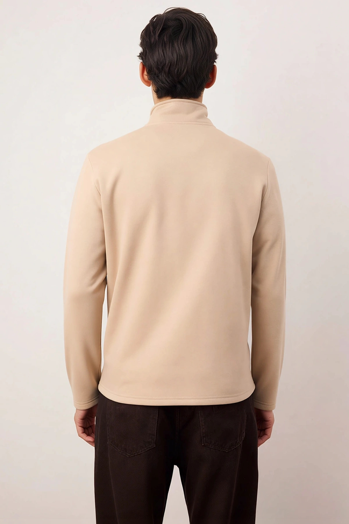 Erkek Dik Yaka Standart Kol Nakışlı Sweatshirt Fonksiyonel Dayanıklı Kaliteli Konforlu Şık