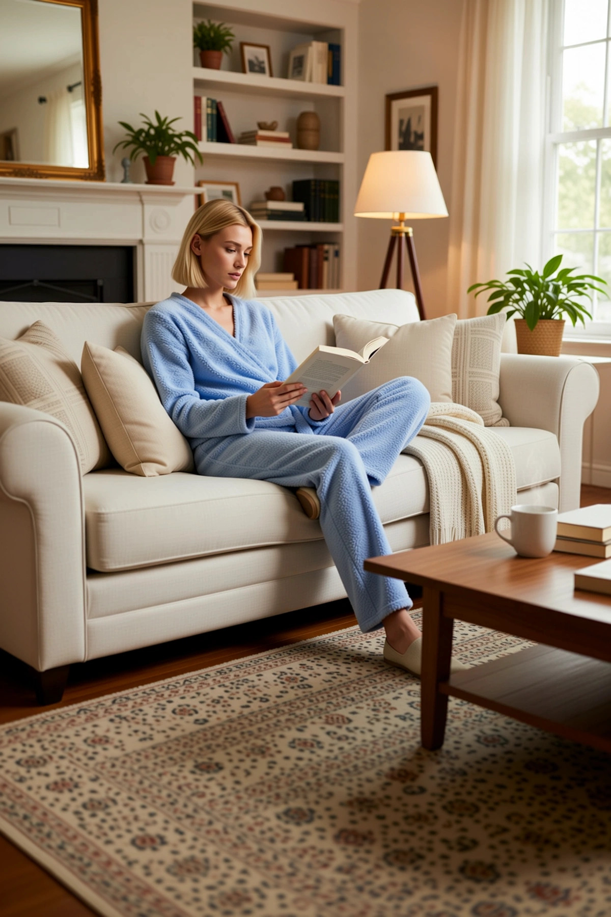 Kadın Kruvaze Yaka Wellsoft Kışlık Örme Pijama Takımı V Yaka Standart Kol Regular Kalıp