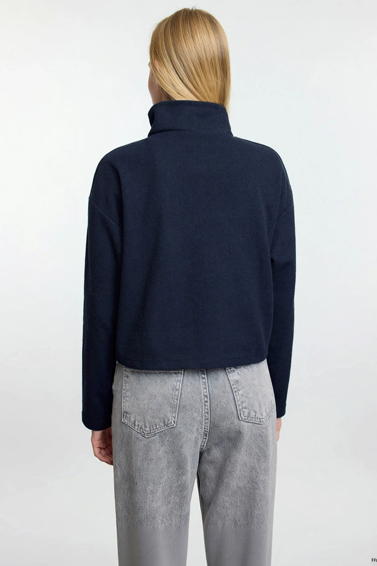 Kadın Fermuarlı Yaka Düşük Kol Selanik Örme Sweatshirt Fonksiyonel Dayanıklı Kaliteli Spor