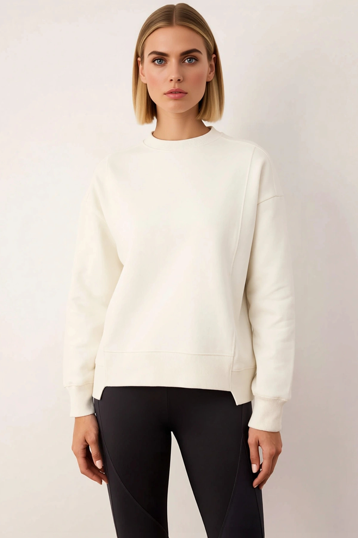 Kadın Bisiklet Yaka Düşük Kol %100 Pamuk Sweatshirt Fonksiyonel Dayanıklı Kaliteli Estetik