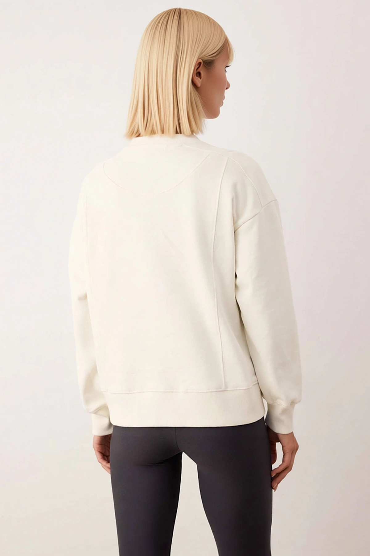 Kadın Bisiklet Yaka Düşük Kol %100 Pamuk Sweatshirt Fonksiyonel Dayanıklı Kaliteli Estetik