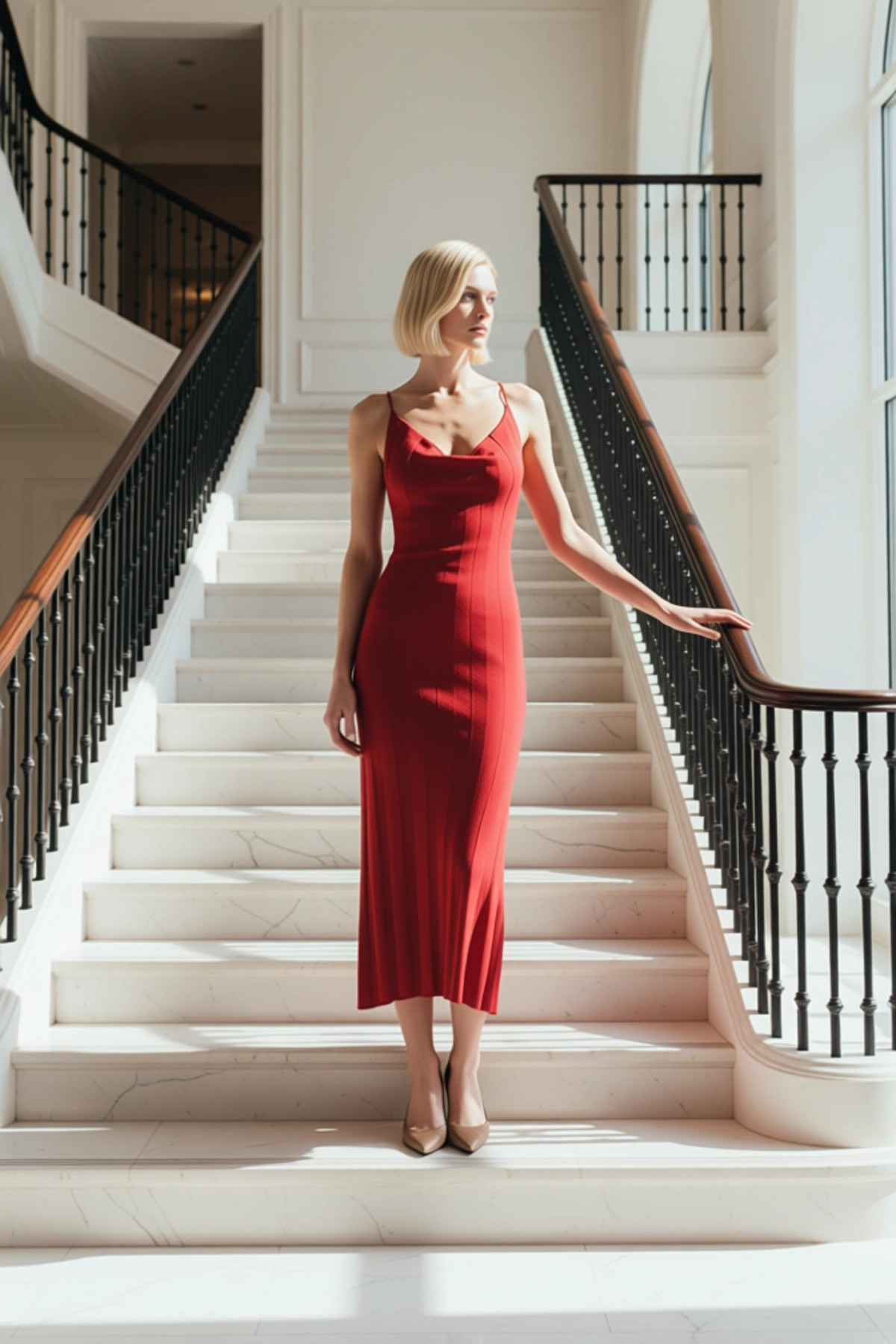 Kadın Triko Maxi Elbise Kare Yaka Kolsuz Bodycon Kalıp Düz Desen Şık