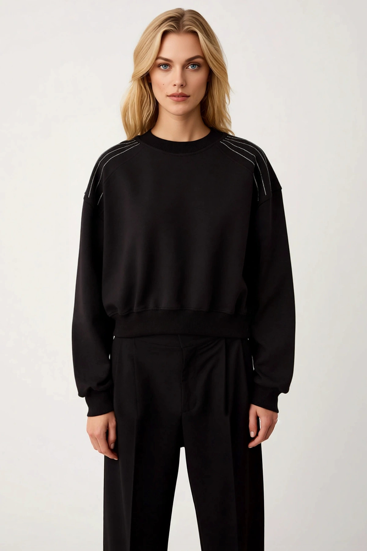 Kadın Bisiklet Yaka Reglan Kol Örme Sweatshirt Fonksiyonel Dayanıklı Kaliteli Konforlu Şık