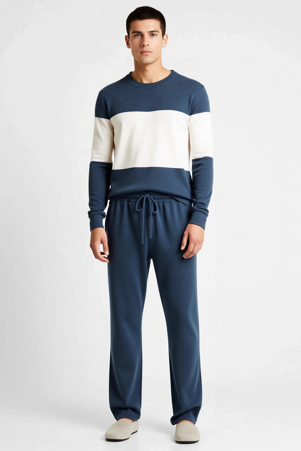 Kadın Bisiklet Yaka Düşük Kol Uzun Kollu Regular Kalıp Dokulu Örme Pijama Takımı Dayanıklı