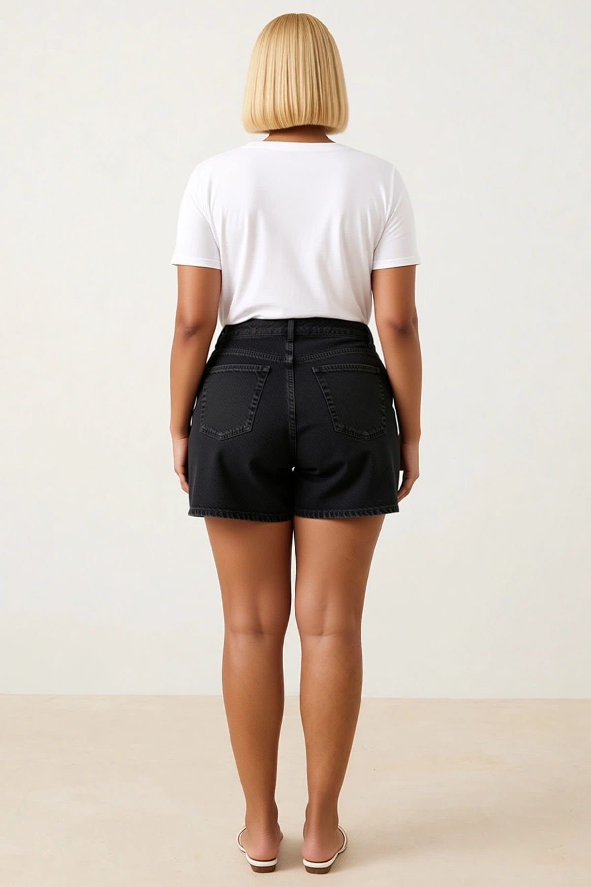 Kadın Büyük Beden Şort Denim Yüksek Bel Lastikli Mini Düz Paça Non Stretch Dayanıklı