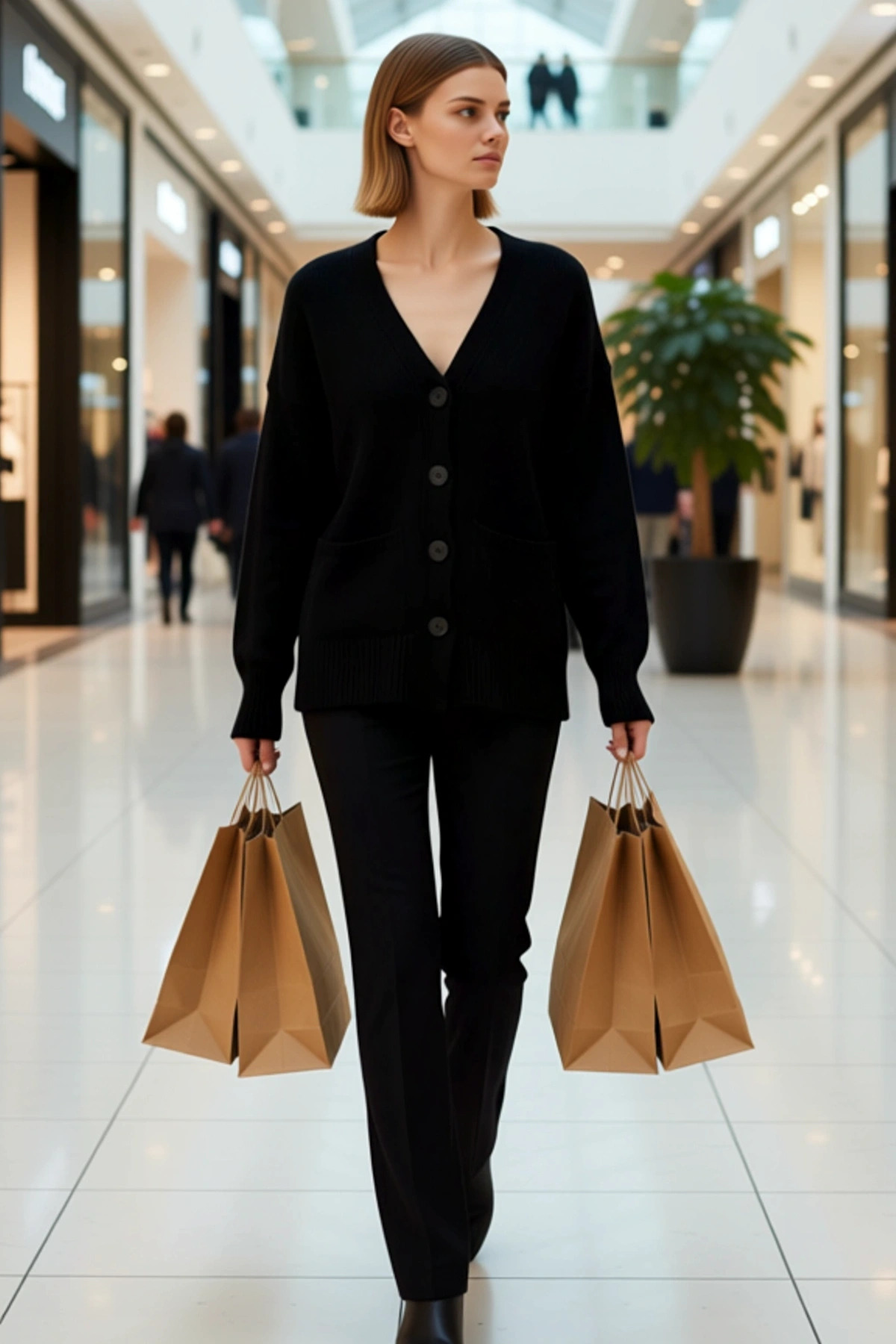 Kadın Oversize Selanik Örgü Triko Hırka V Yaka Düşük Kol Cepli Rahat Kesim Yumuşak Dokulu Basic Stil