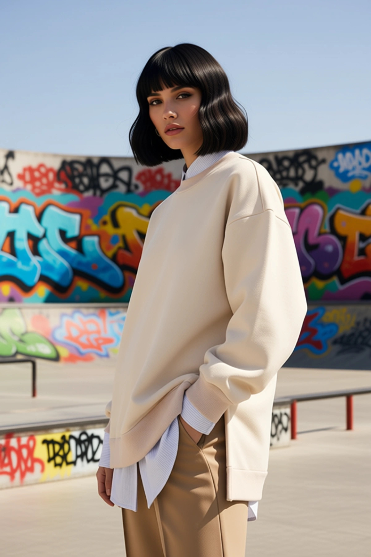 Kadın Bisiklet Yaka Düşük Kol Oversize Kalın Örme Sweatshirt Fonksiyonel Dayanıklı Estetik