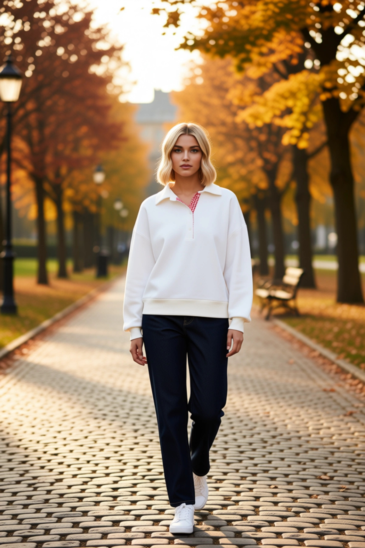Kadın Polo Yaka Düşük Kol Düz Örme Sweatshirt Fonksiyonel Dayanıklı Kaliteli Konforlu Spor