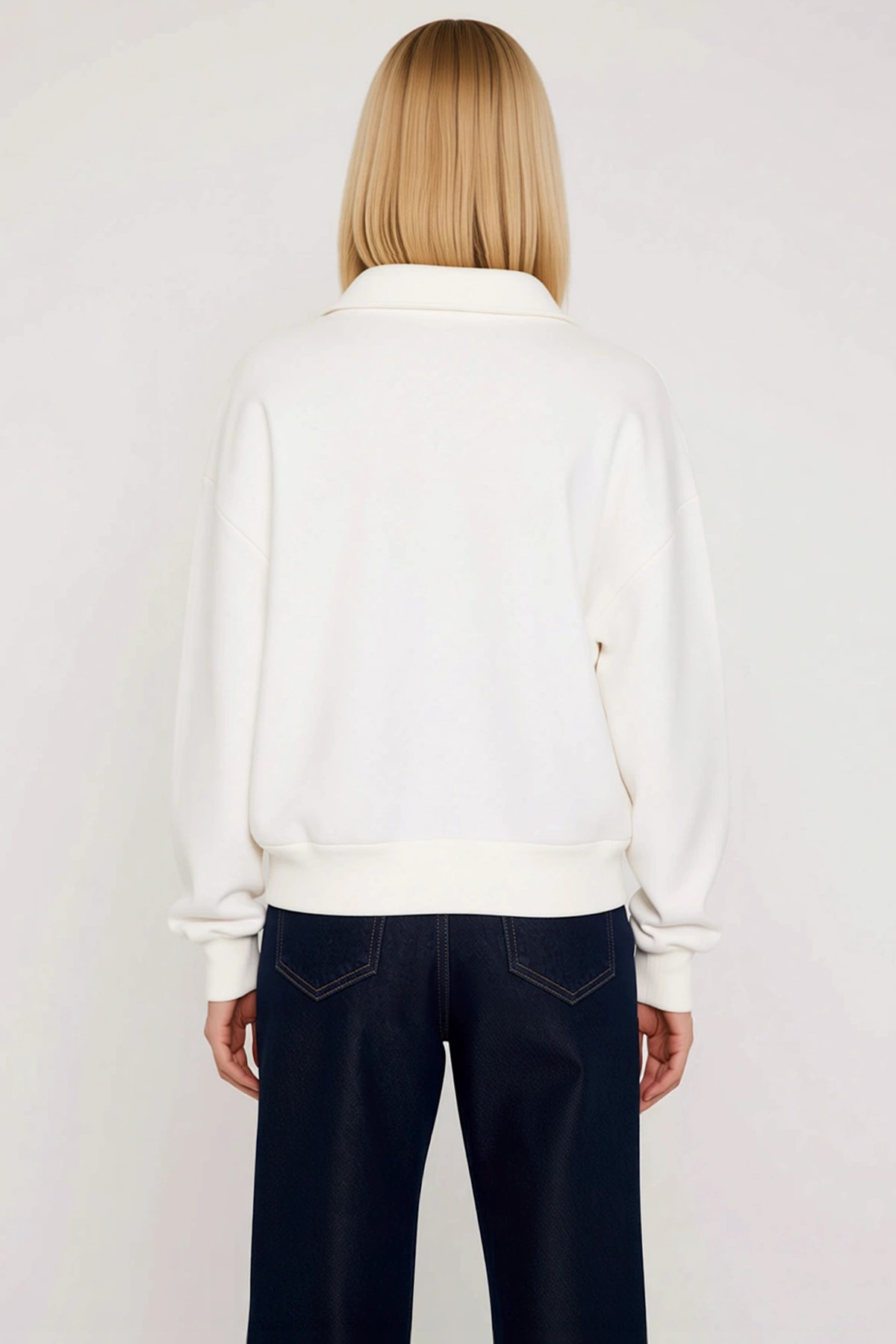 Kadın Polo Yaka Düşük Kol Düz Örme Sweatshirt Fonksiyonel Dayanıklı Kaliteli Konforlu Spor
