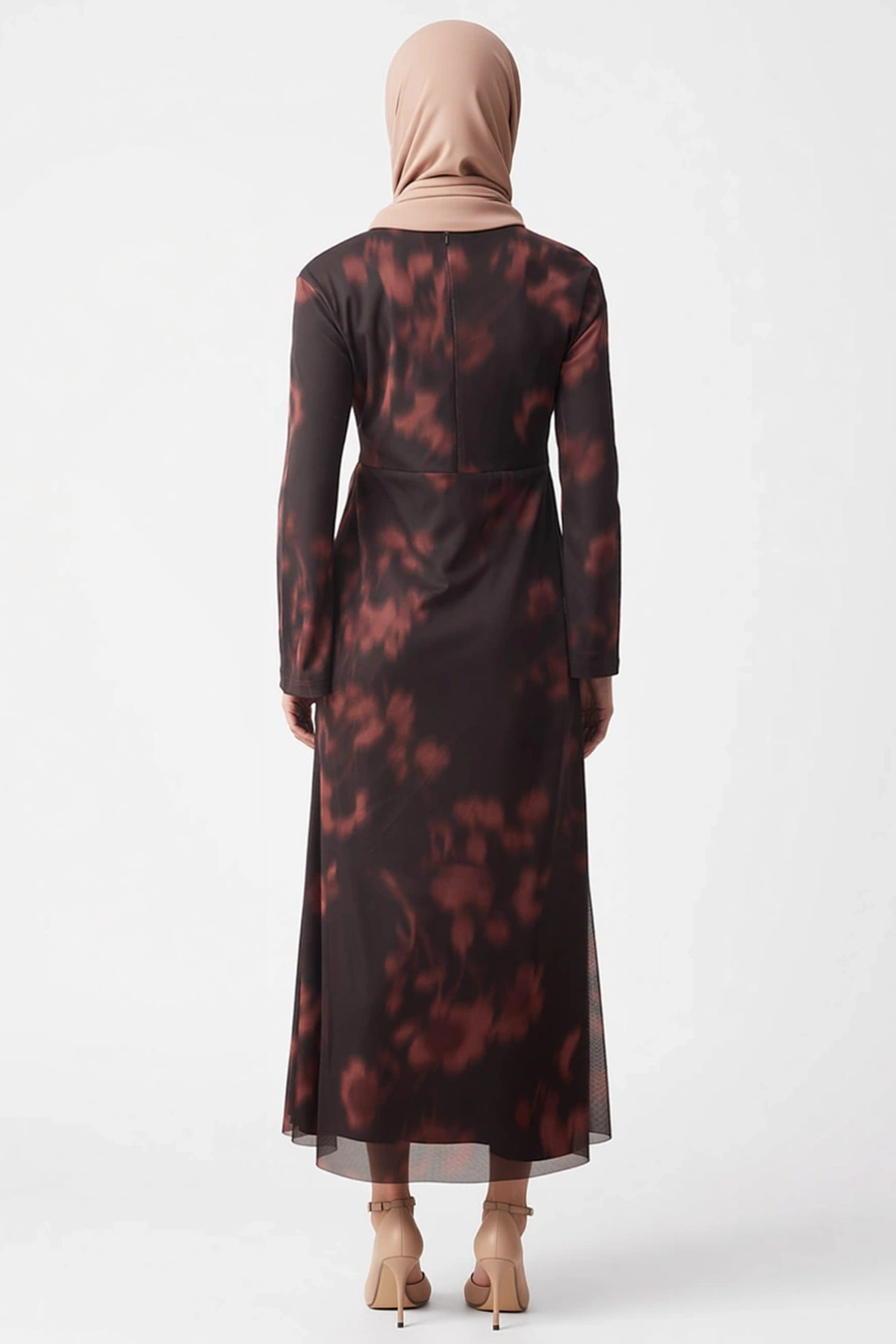 Kadın Dik Yaka Standart Kol Bodycon Kalıp Batik Desenli Maxi Elbise Fonksiyonel Dayanıklı Şık
