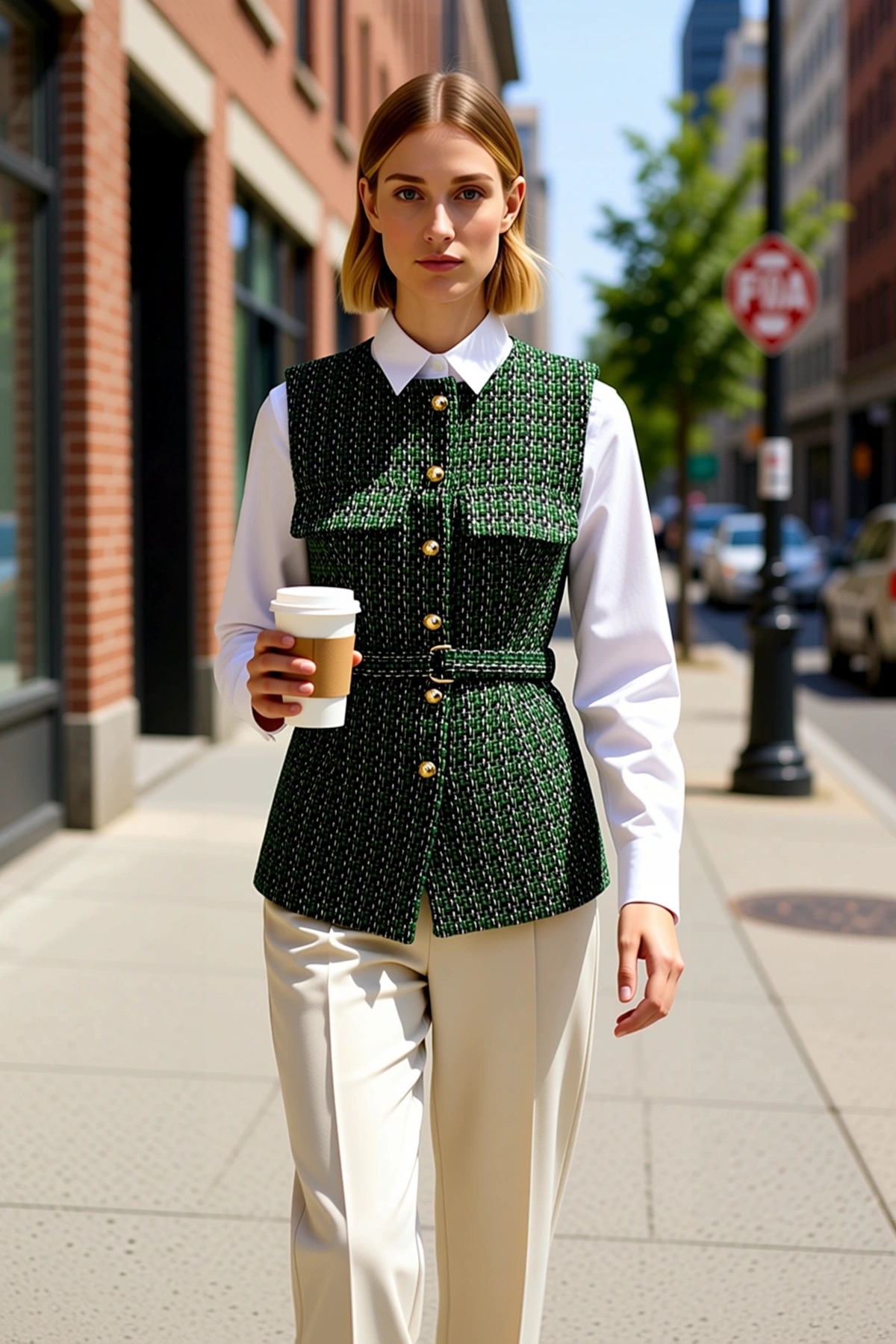 Alternative view of Kadın Bisiklet Yaka Kolsuz Fitted Dokuma Tüvit Yelek Düğmeli Kuşaklı Uzun Kesim Astarlı Şık