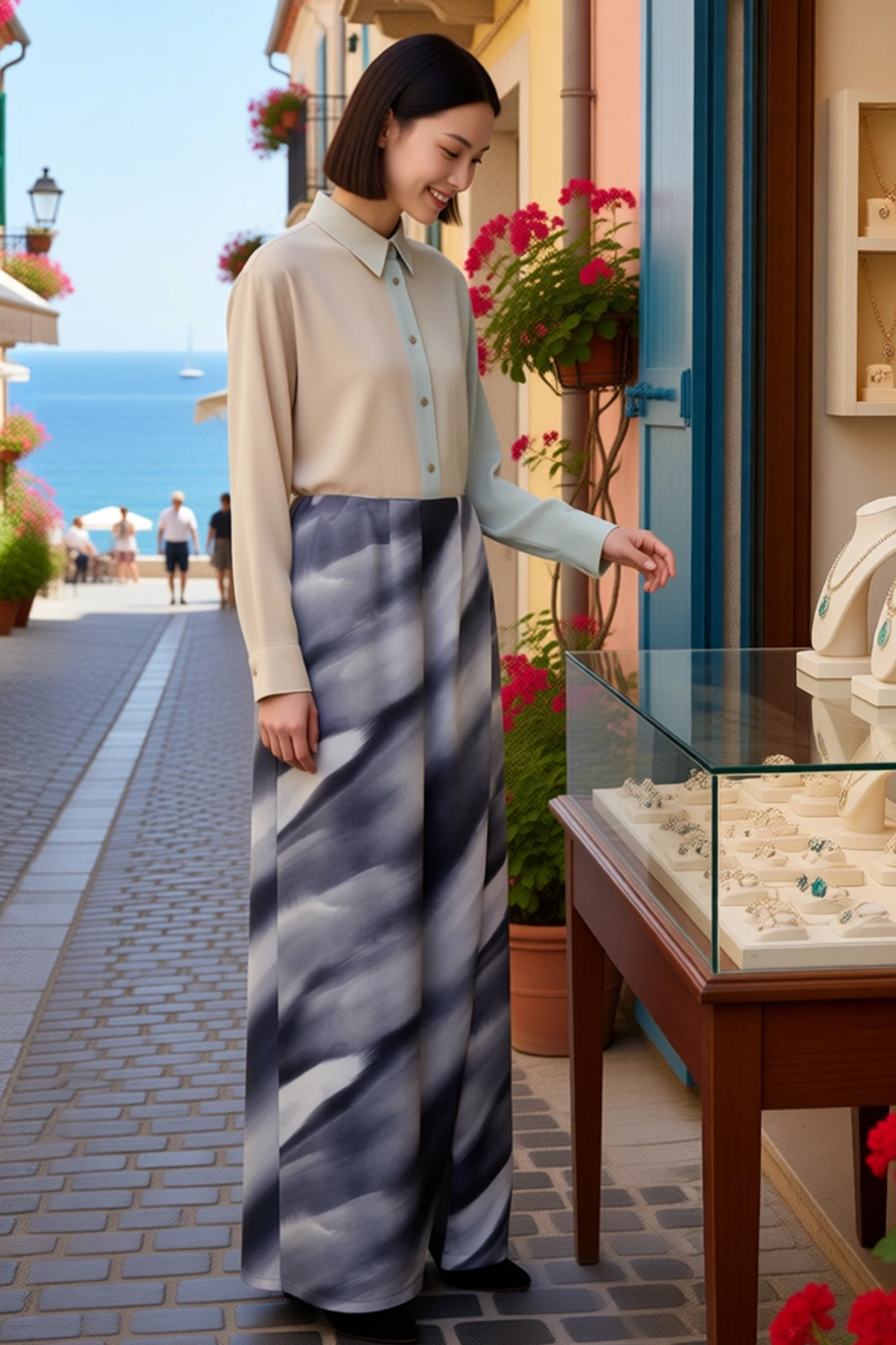 Kadın Midi Saten Etek Degrade Desenli Yırtmaçlı Sarong Kesim Astarlı Polyester Konforlu Günlük Rahat