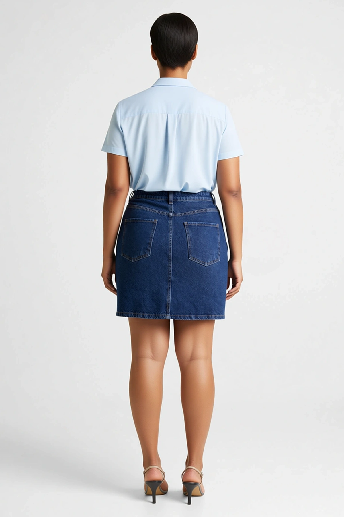 Kadın Büyük Beden A-Line Kesim Önü Düğmeli %100 Pamuk Denim Mini Etek Rahat Günlük Modern Şık Zarif