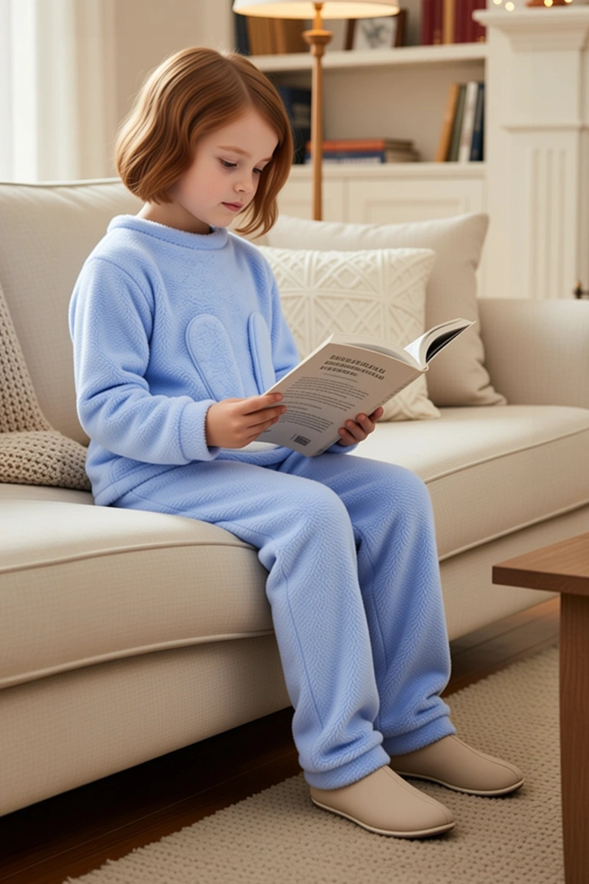 Kız Çocuk Bisiklet Yaka Standart Kol Uzun Kol Regular Kalıp Peluş Örme Pijama Takımı Dayanıklı