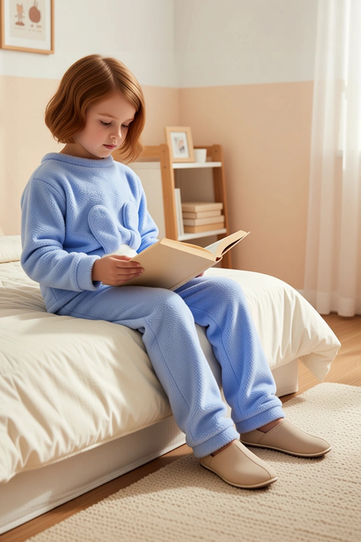 Kız Çocuk Bisiklet Yaka Standart Kol Uzun Kol Regular Kalıp Peluş Örme Pijama Takımı Dayanıklı