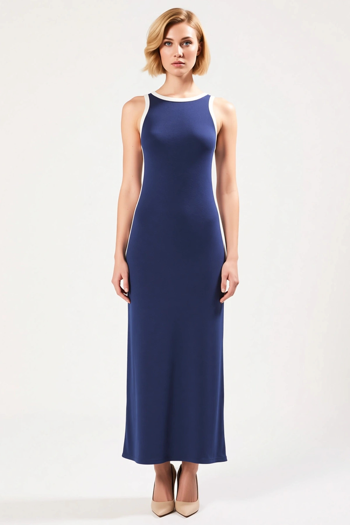 Kadın Halter Yaka Kolsuz Bodycon Kalıp Ribana Maxi Elbise Fonksiyonel Dayanıklı Şık