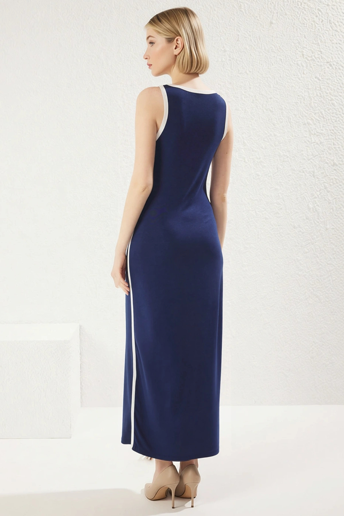 Kadın Halter Yaka Kolsuz Bodycon Kalıp Ribana Maxi Elbise Fonksiyonel Dayanıklı Şık
