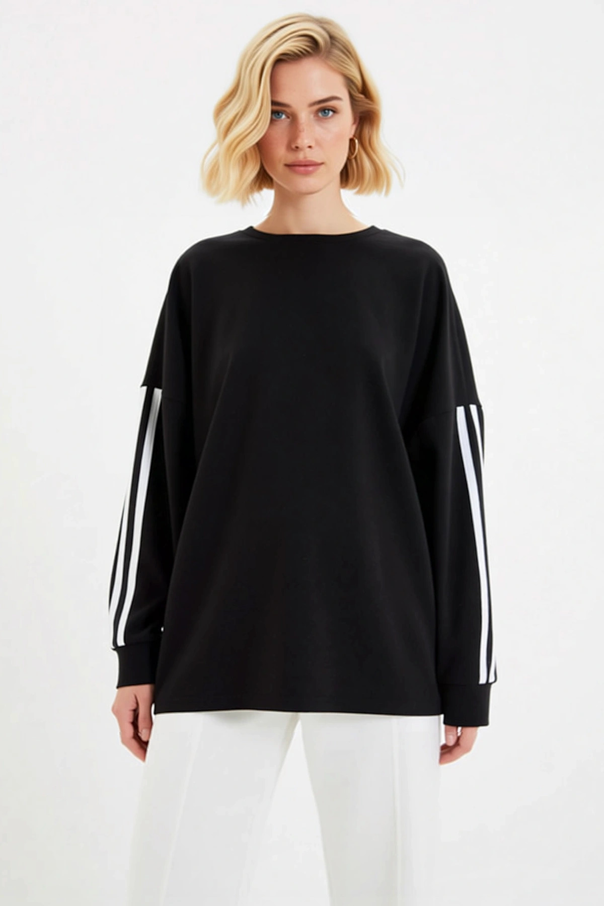 Kadın Bisiklet Yaka Düşük Kol Uzun Kollu Geniş Kalıp Sweatshirt Fonksiyonel Dayanıklı Spor