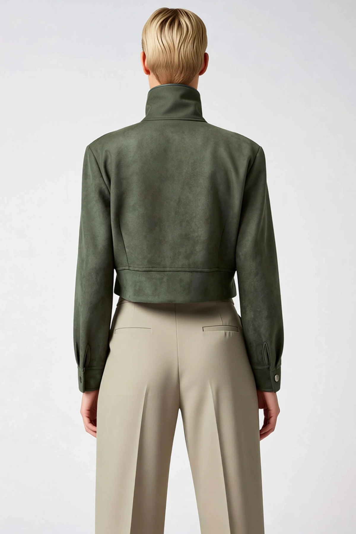 Kadın Hakim Yaka Fermuarlı Crop Örme Ceket Uzun Kol Fonksiyonel Dayanıklı Kaliteli Estetik