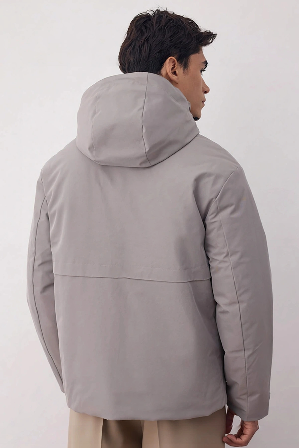 Erkek Kapüşonlu Standart Kol Fitted Kumaş Parka Fonksiyonel Dayanıklı Kaliteli Konforlu Şık
