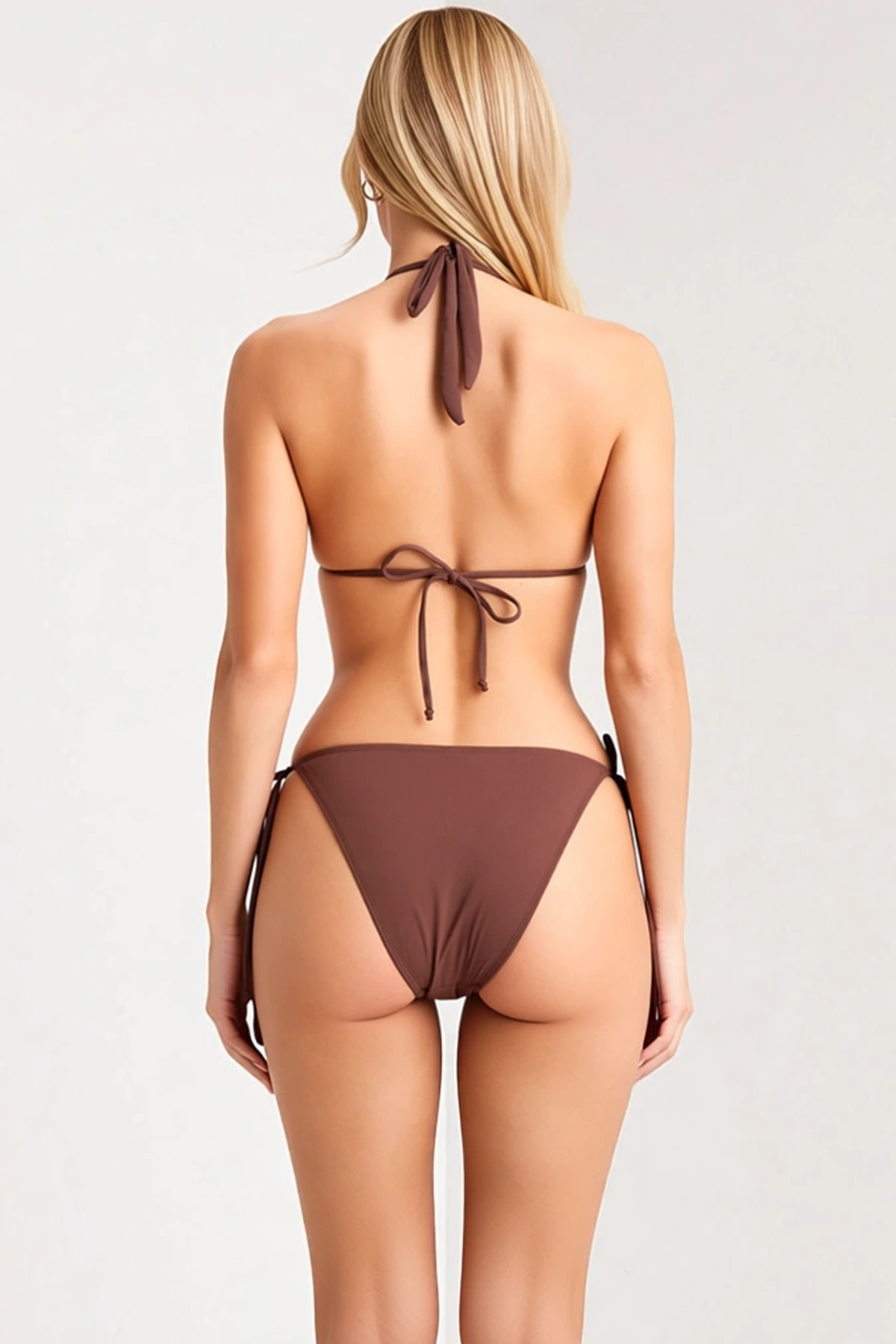 Kadın Bikini Takımı Üçgen Kap Normal Bel Kolsuz Slip Alt Düz Desen Örme Kumaş Raşel Dokuma