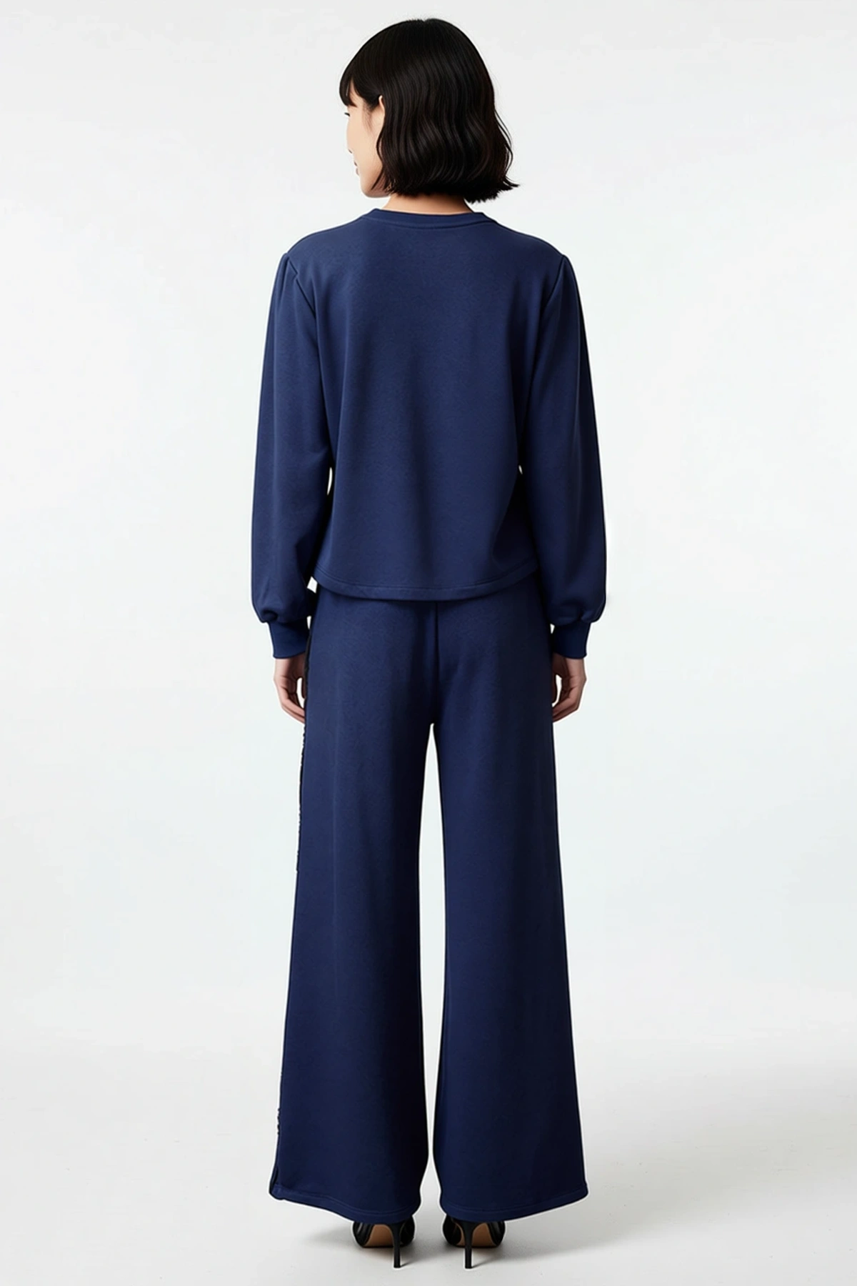 Kadın Büyük Beden Oversize Sweatshirt Eşofman Takımı Bisiklet Yaka Uzun Kol Wide Leg Rahat Kesim