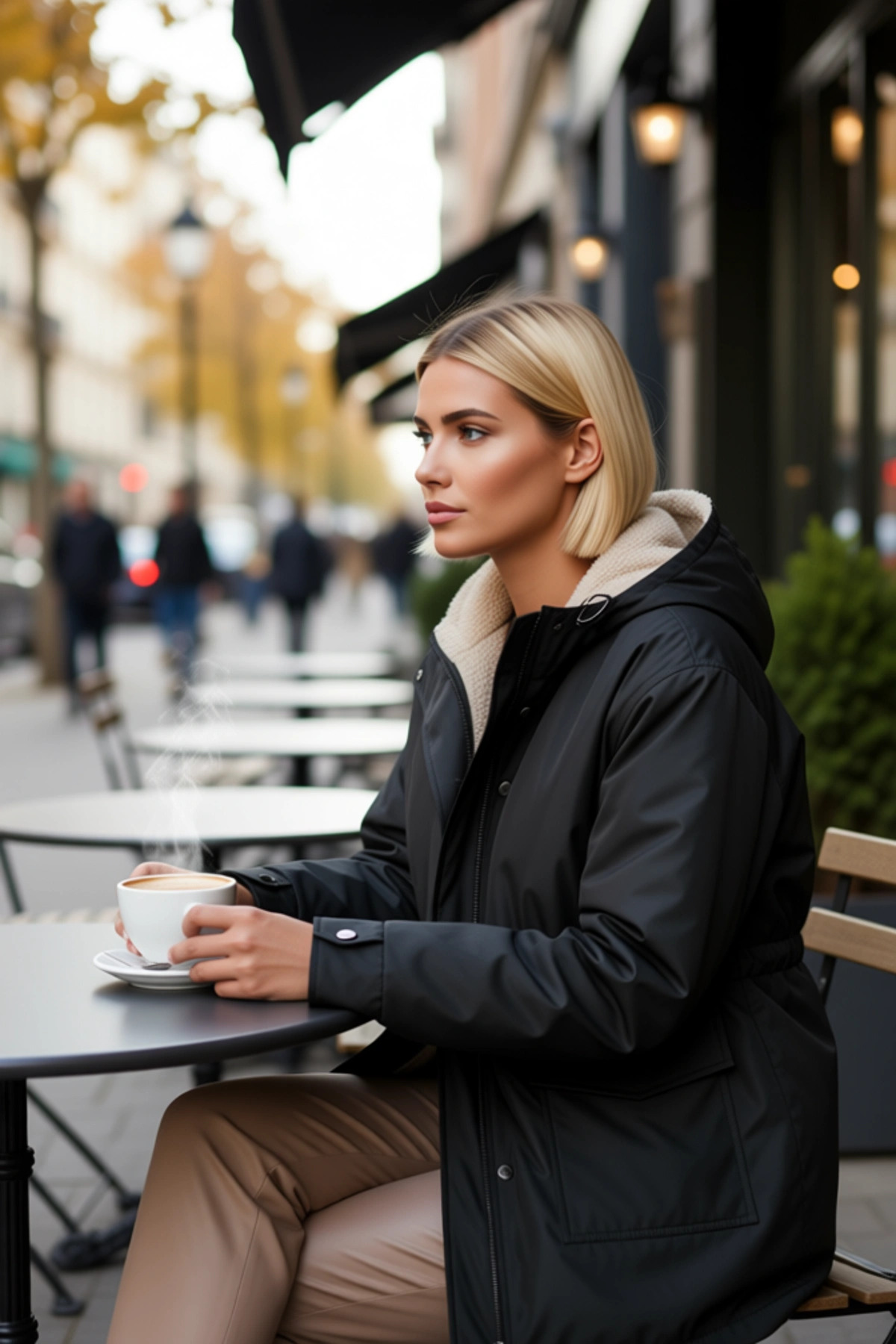 Kadın Kapüşonlu Düz Midi Parka Uzun Kol Düşük Kol Kalın Kumaş Fonksiyonel Dayanıklı Modern