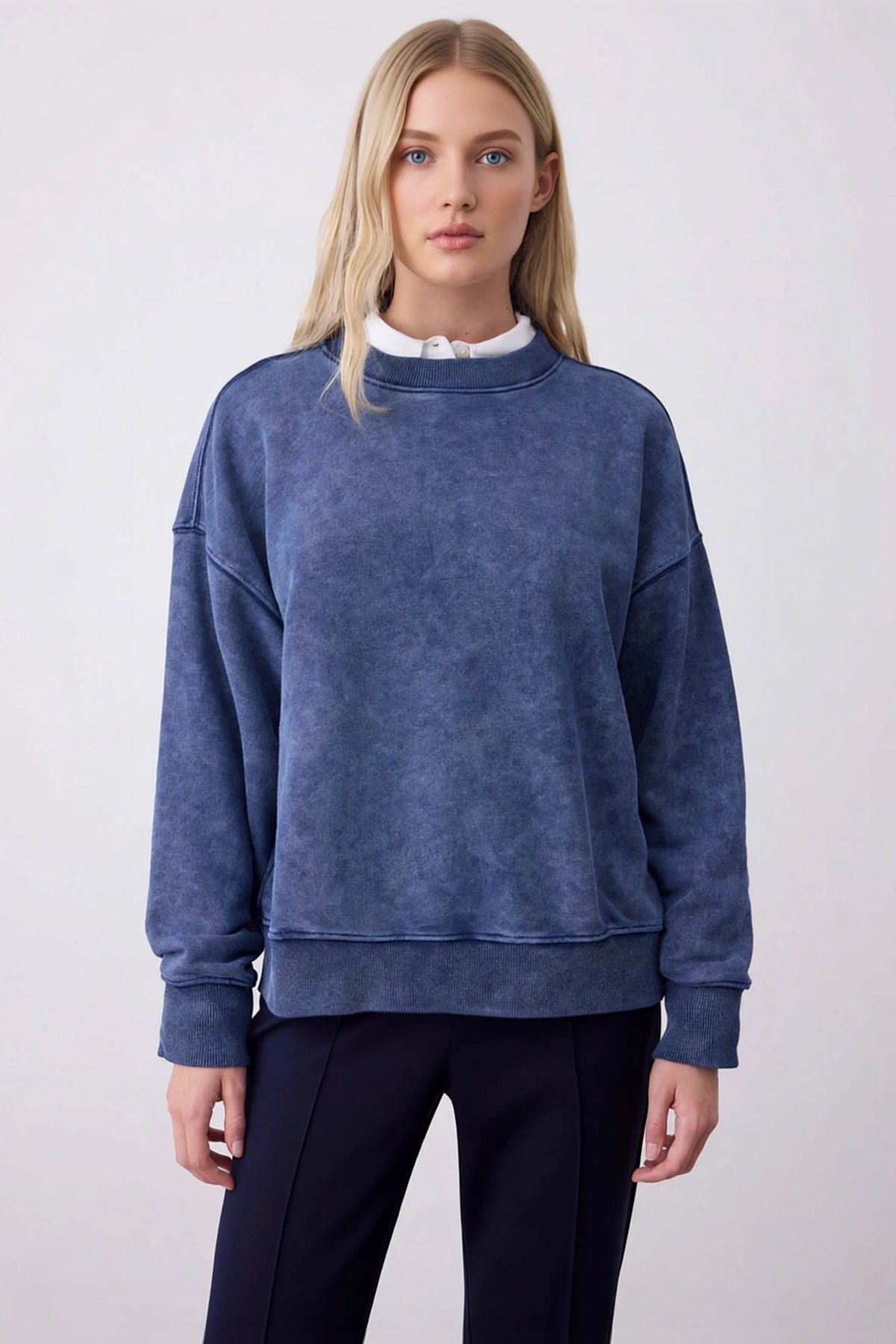 Kadın Bisiklet Yaka Reglan Kol Oversize Kalın Örme Sweatshirt Fonksiyonel Dayanıklı Modern