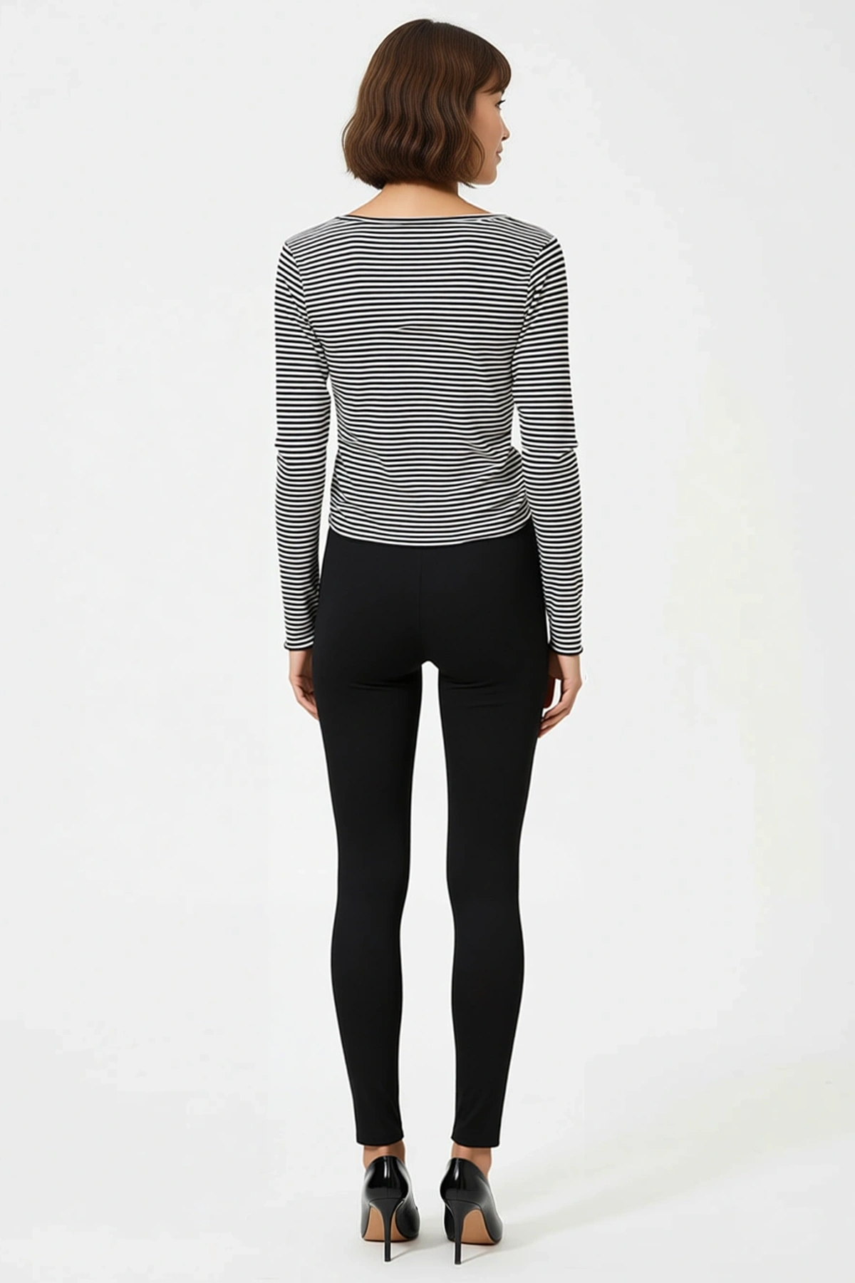 Kadın Büyük Beden Çizgili Uzun Kollu Crop Top Ispanyol Paça Takım Viskoz Elastan Rahat Günlük Modern