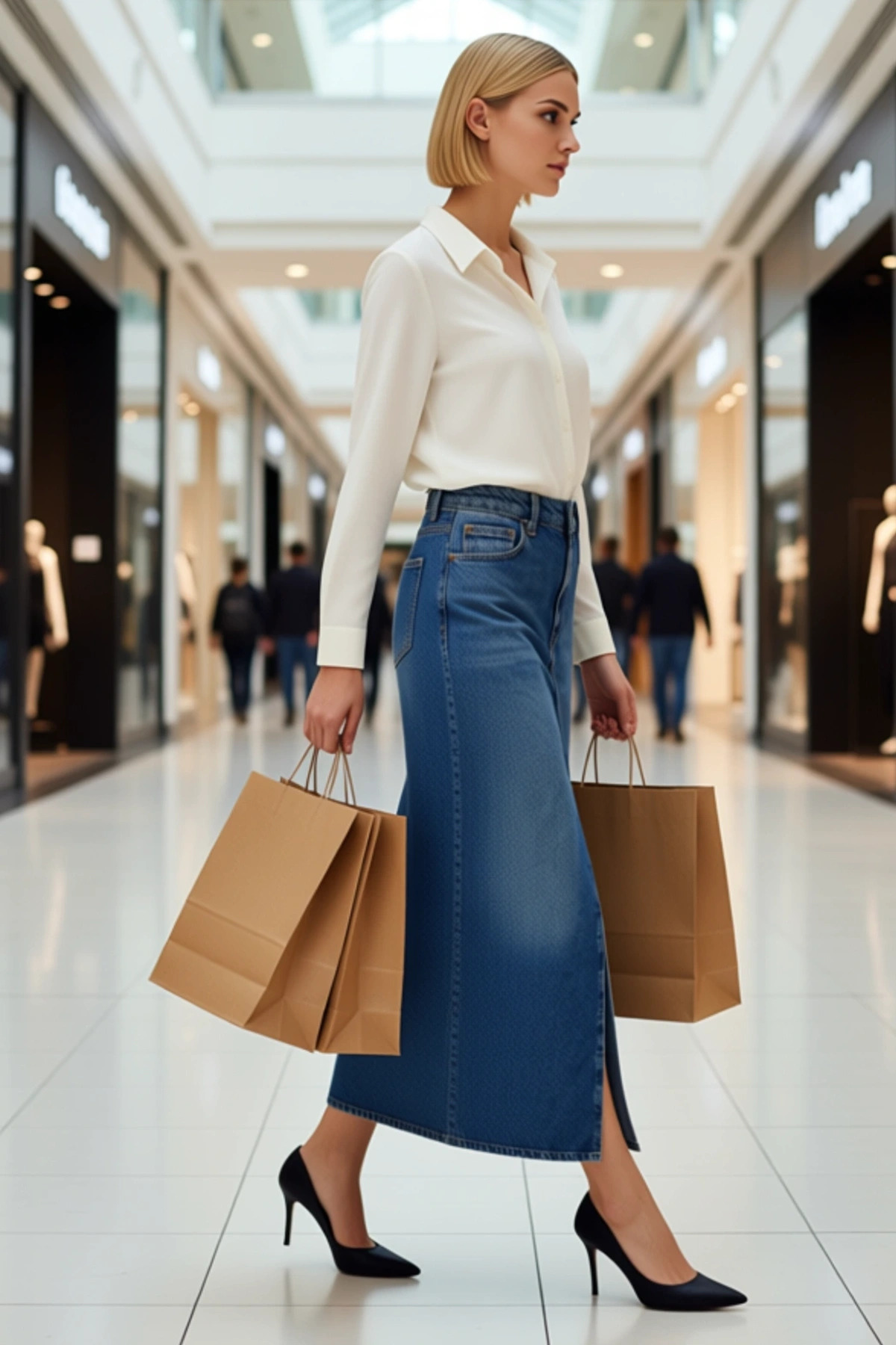 Kadın Denim Kalem Maxi Etek Yırtmaçlı Fonksiyonel Dayanıklı Kaliteli Konforlu Estetik Spor