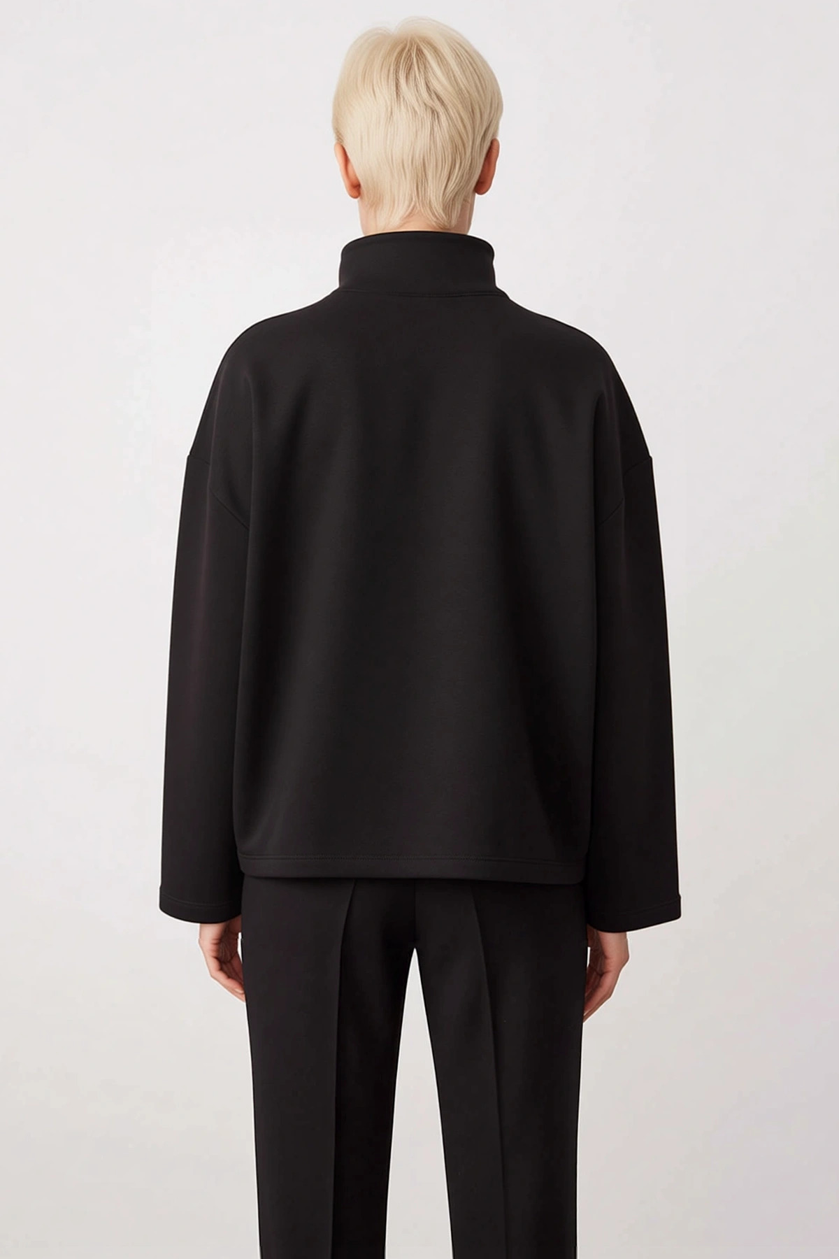 Kadın Dik Yaka Düğme Detaylı Düşük Kol Geniş Kalıp Sweatshirt Fonksiyonel Dayanıklı Modern