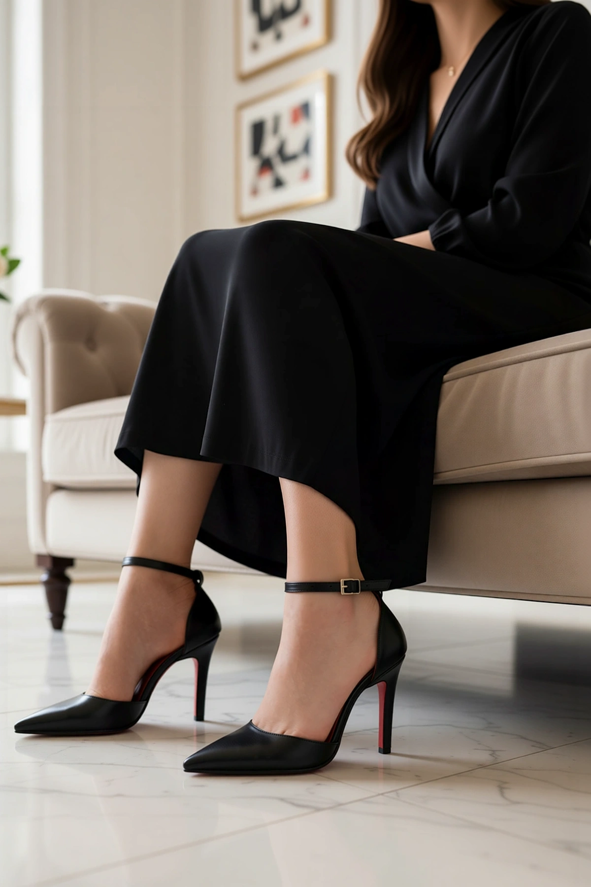Kadın Sivri Burun Yüksek Topuk Stiletto Ayakkabı Bilekten Bağlamalı İnce Topuklu Günlük Rahat Modern