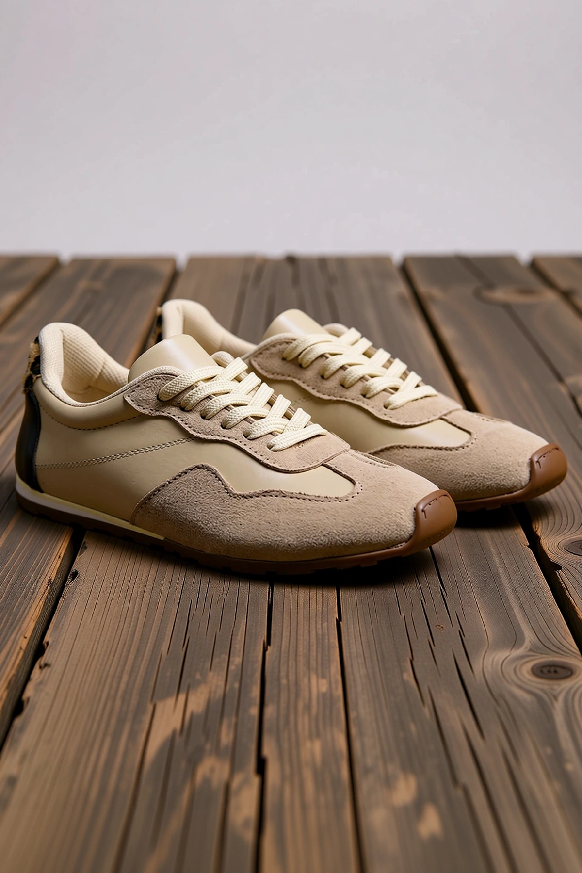 Kadın Retro Stil Bağcıklı Sneaker Süet Detaylı Konforlu Günlük Spor Ayakkabı Rahat Modern Şık Zarif