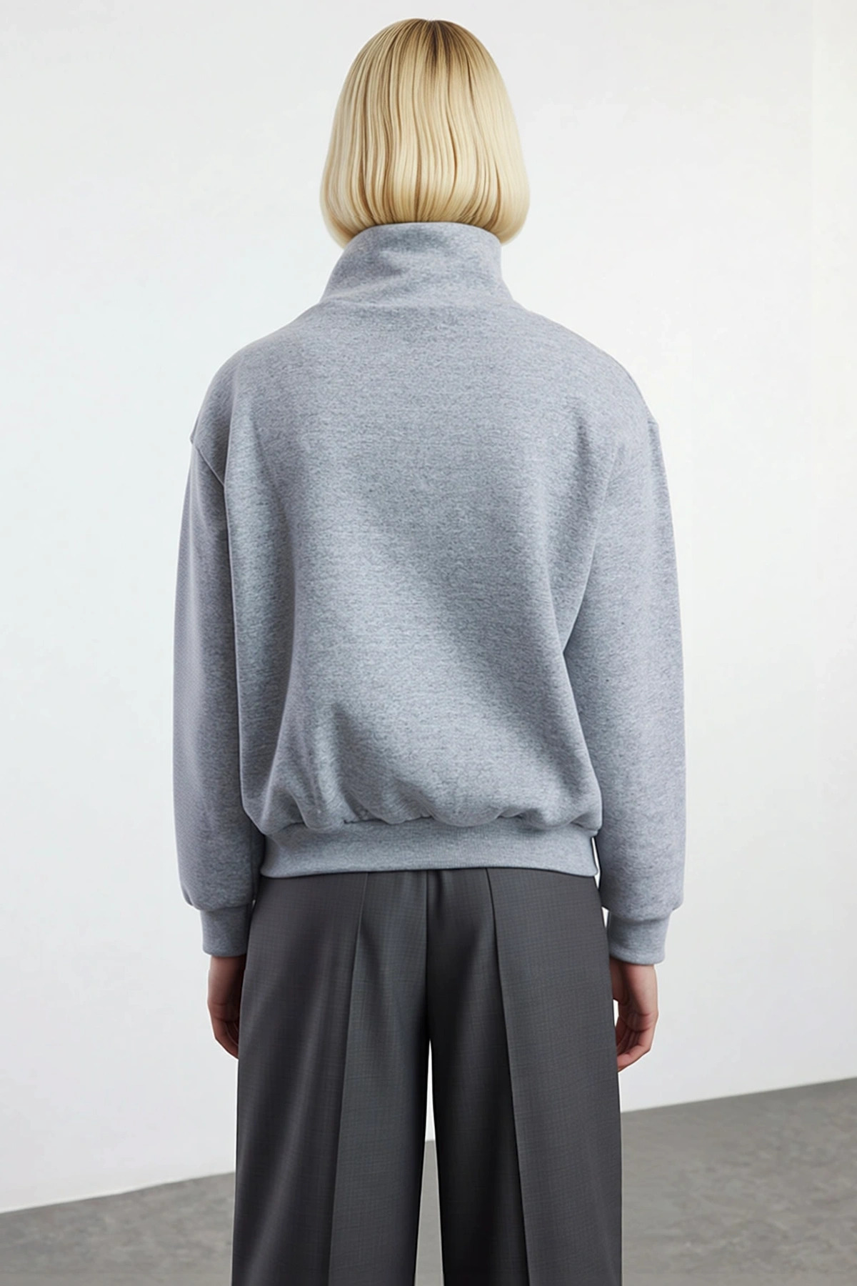 Kadın Dik Yaka Düşük Kol Fermuarlı Örme Sweatshirt Fonksiyonel Dayanıklı Kaliteli Konforlu