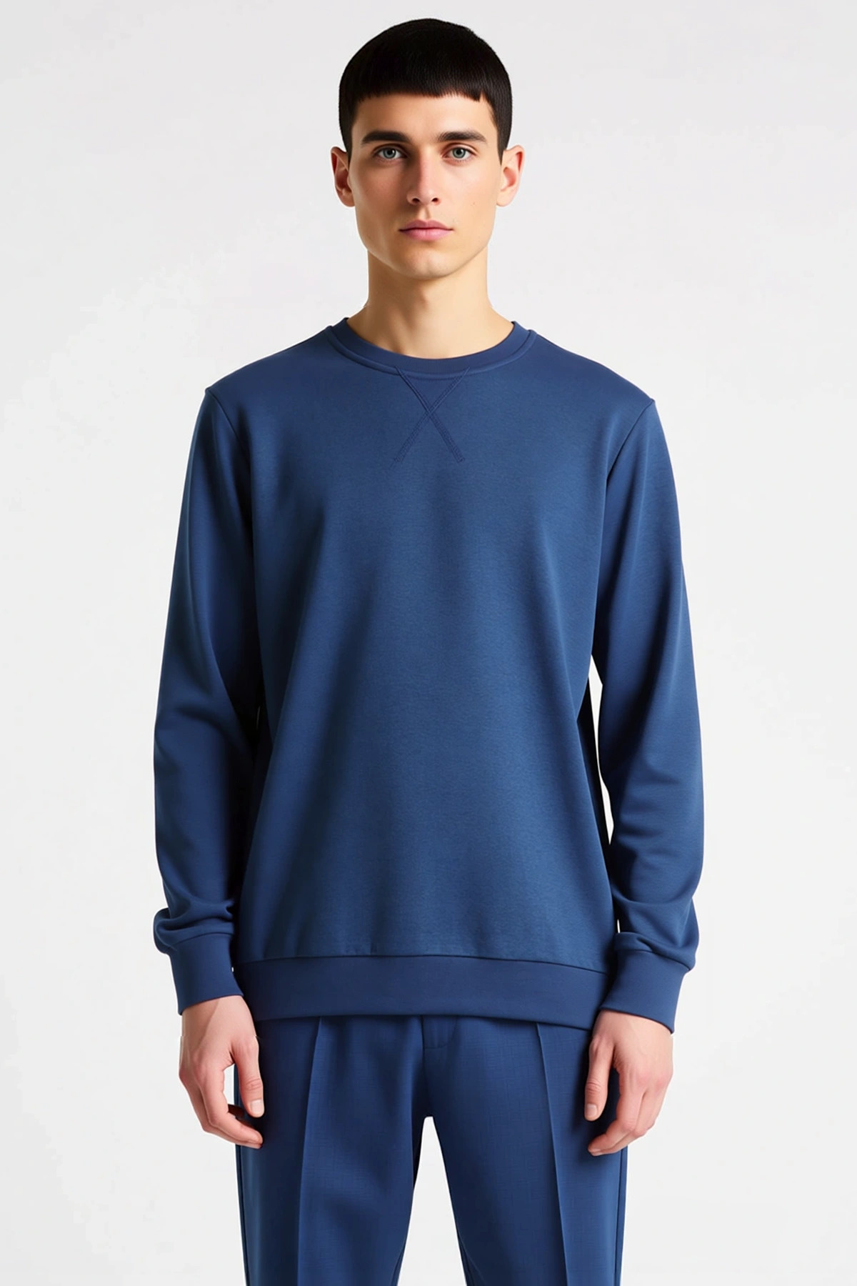 Erkek Düz Bisiklet Yaka Düşük Kol Uzun Kollu Sweatshirt Fonksiyonel Dayanıklı Kaliteli Şık