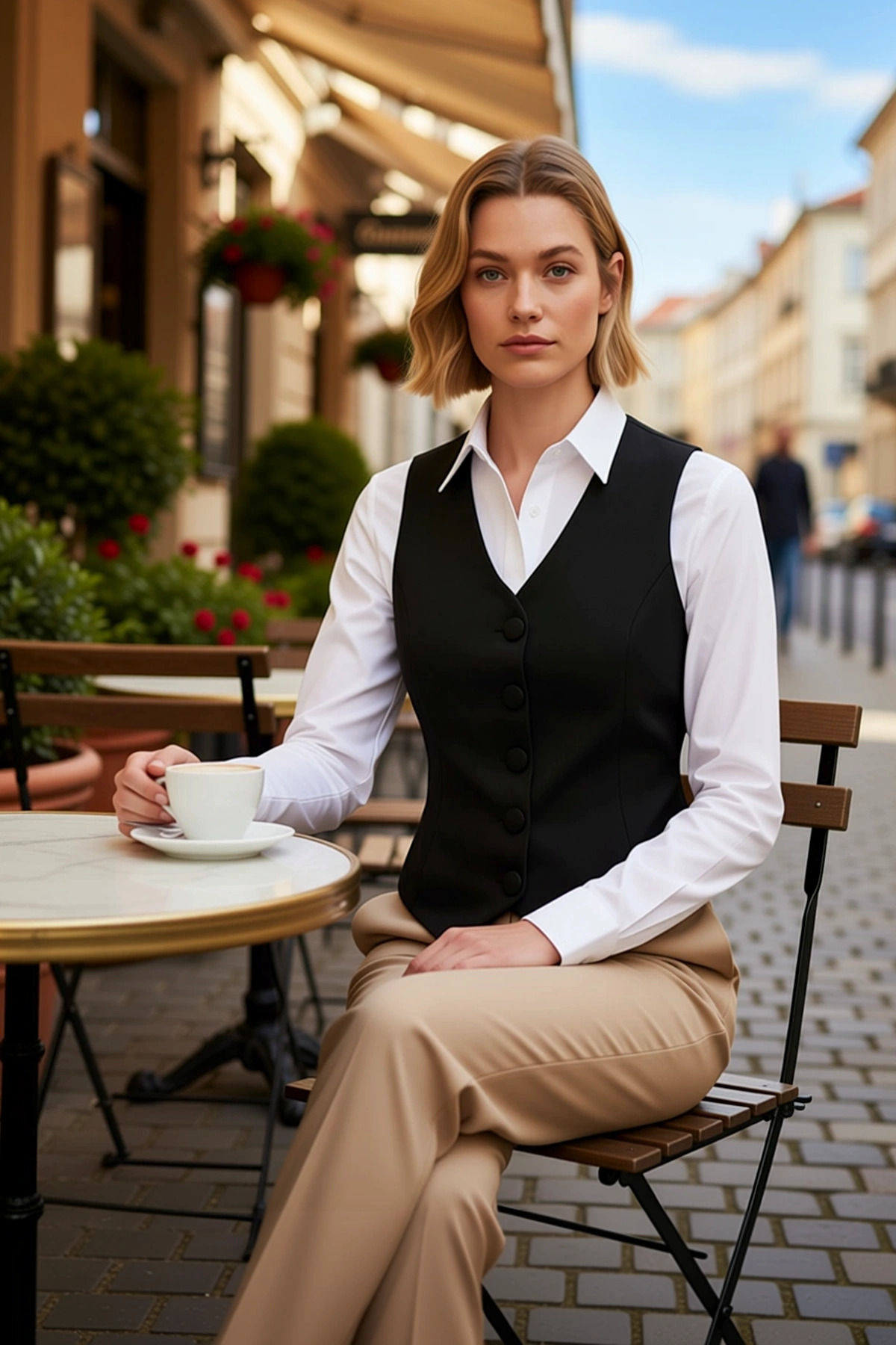 Kadın V Yaka Kolsuz Düğmeli Fitted Kesim Dokuma Kumaş Crop Yelek Astarlı Düz Desen Çift Cepli