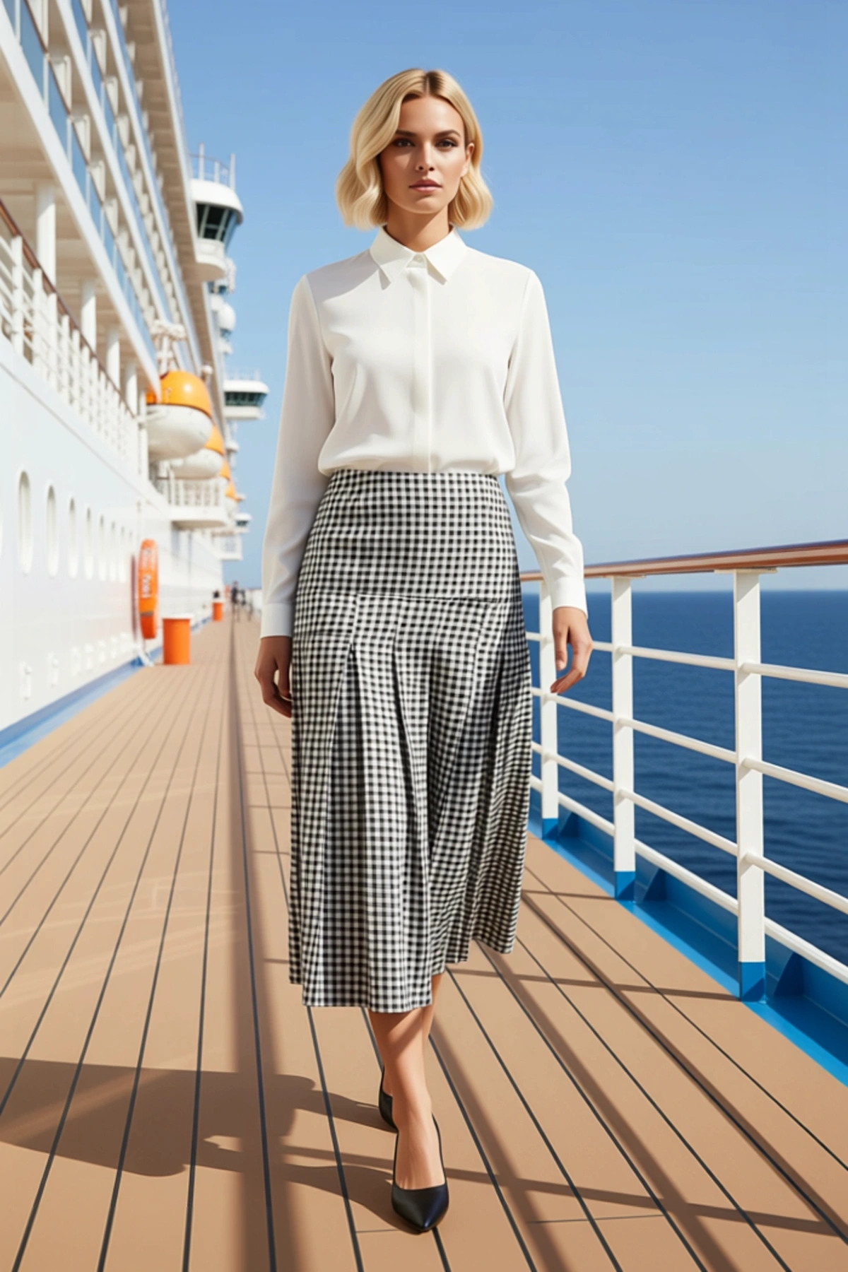 Alternative view of Kadın Piliseli Midi Etek A Kesim Ekose Desen Dokuma Fonksiyonel Dayanıklı Kaliteli Estetik