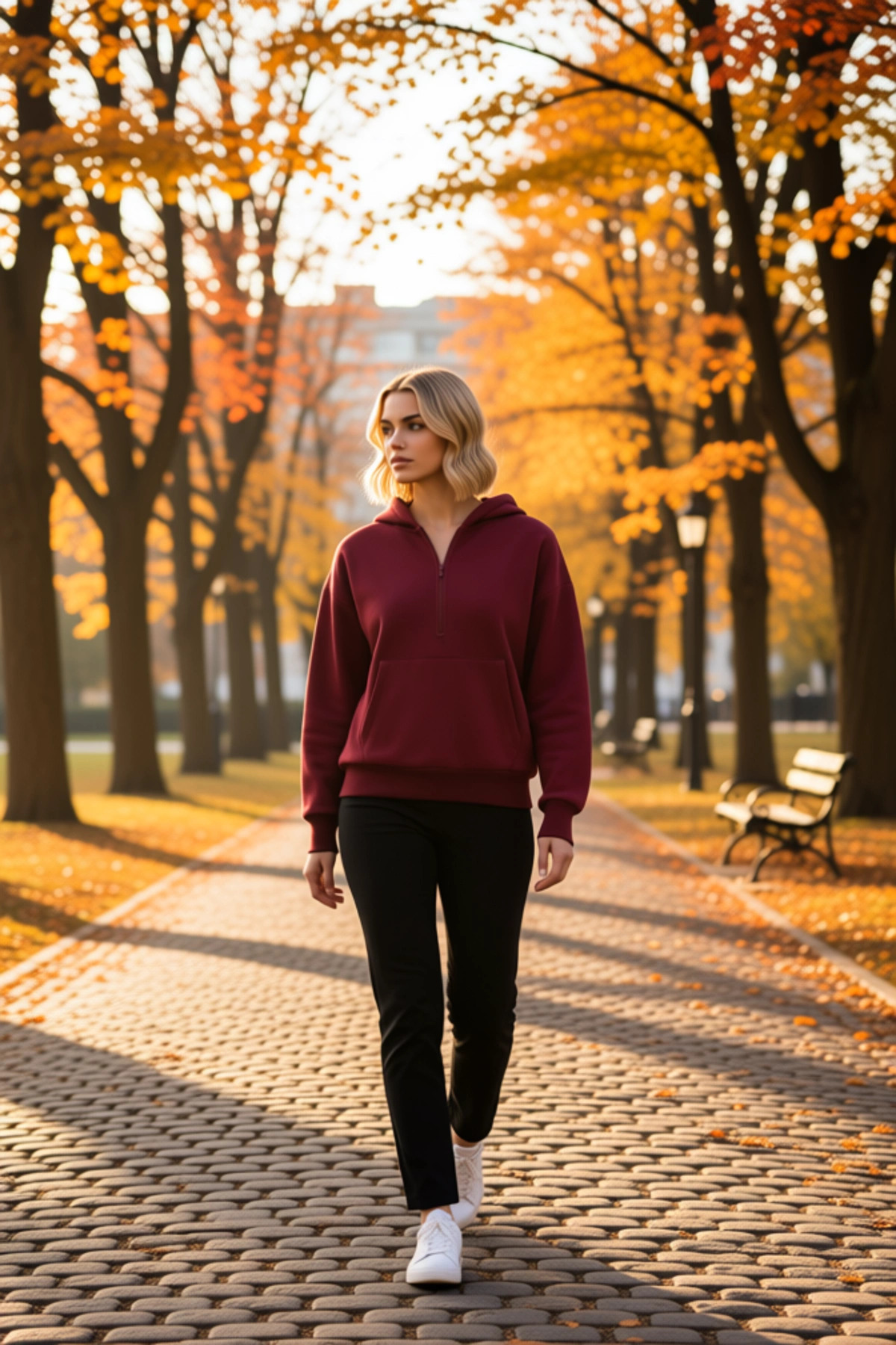 Kadın Kapüşonlu Düşük Kol Yarım Pat Fermuarlı Örme Sweatshirt Fonksiyonel Dayanıklı Modern