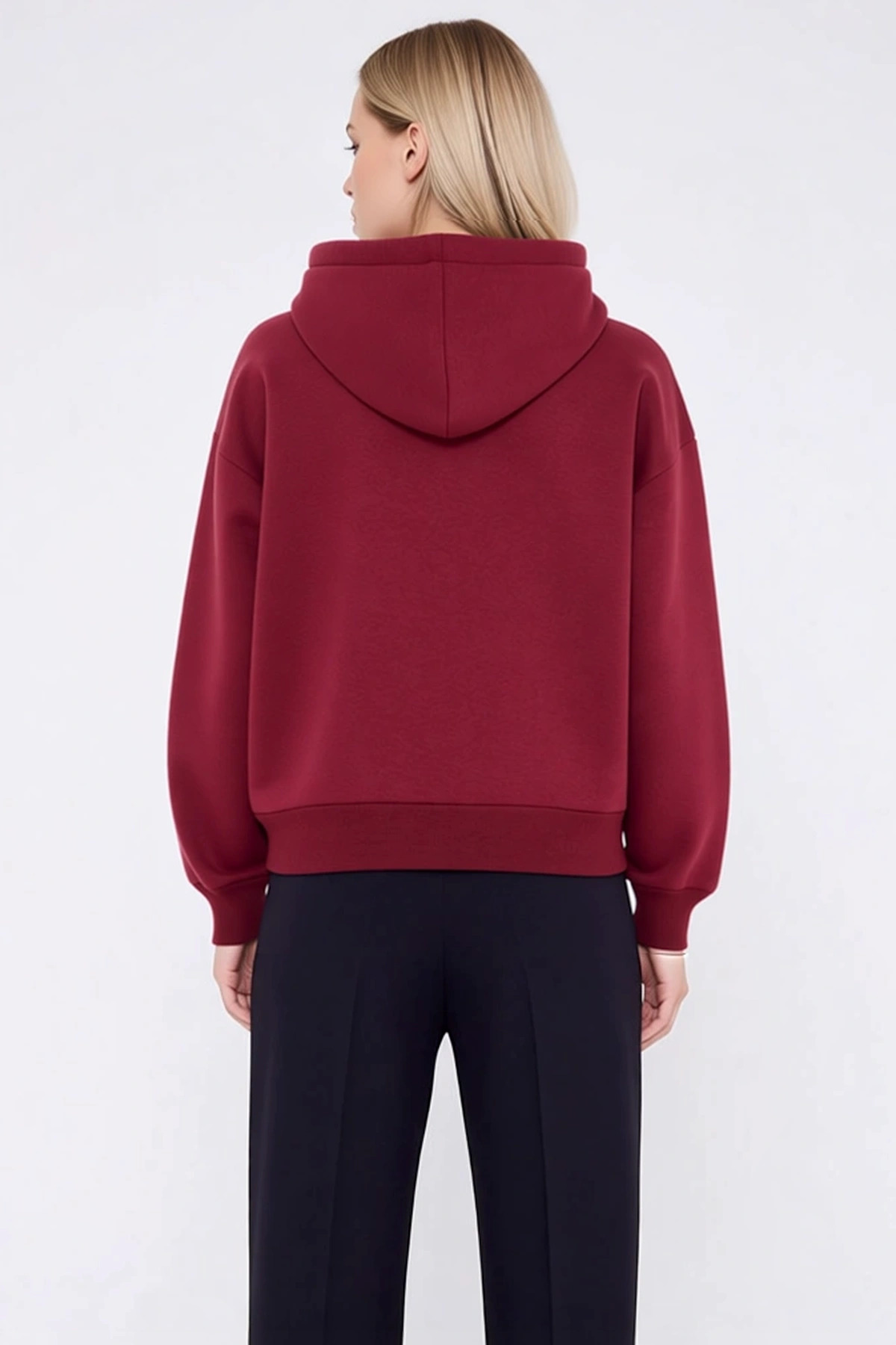 Kadın Kapüşonlu Düşük Kol Yarım Pat Fermuarlı Örme Sweatshirt Fonksiyonel Dayanıklı Modern