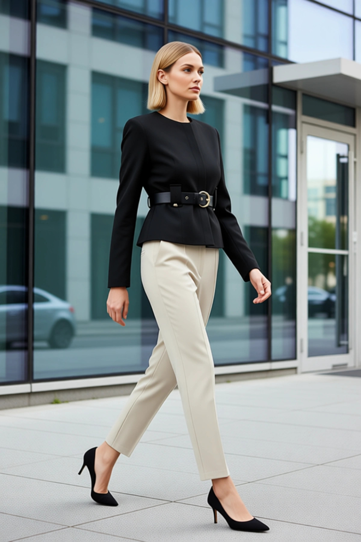 Alternative view of Kadın Bisiklet Yaka Uzun Kol Standart Kol Dokuma Kalıp Ceket Fonksiyonel Dayanıklı Estetik