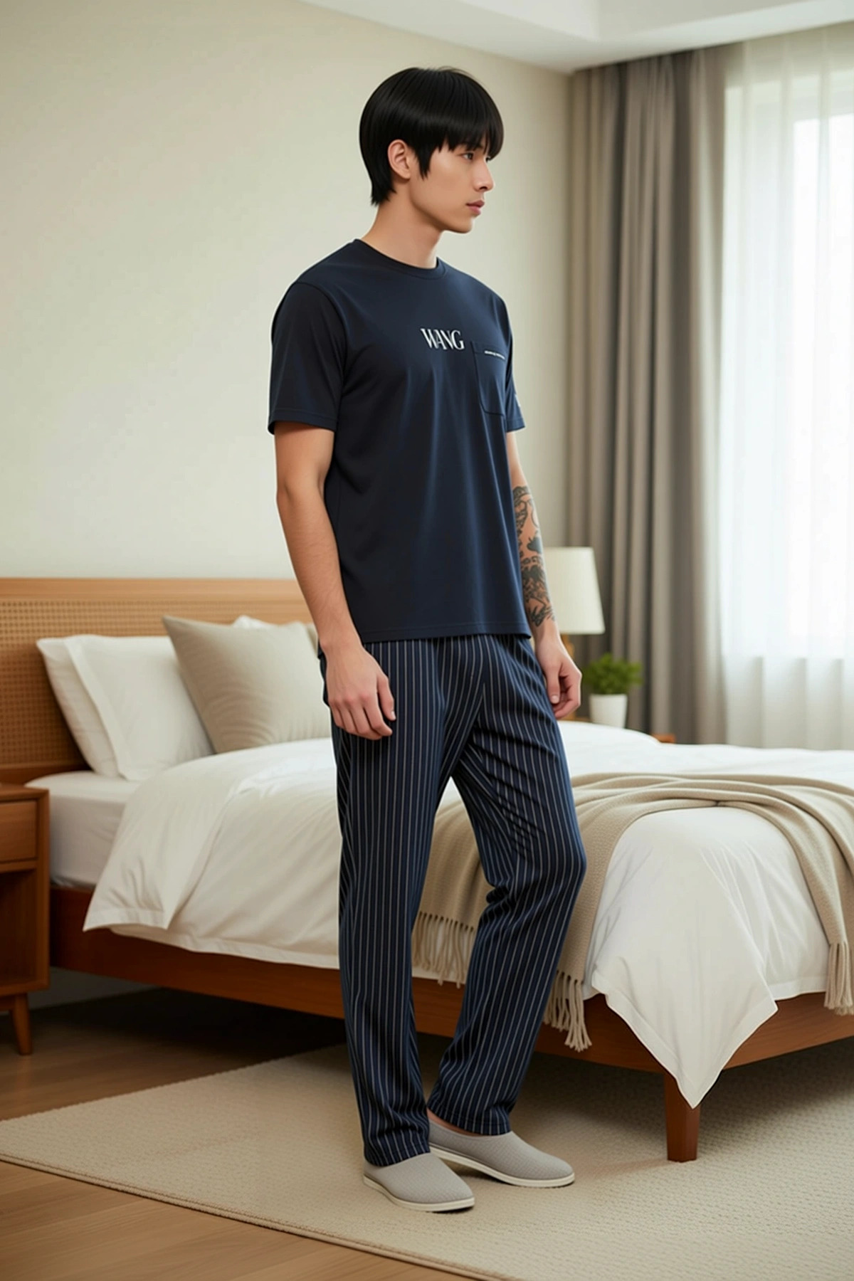 Erkek Bisiklet Yaka Standart Kol Çizgili Pijama Takımı Regular Kalıp Fonksiyonel Dayanıklı