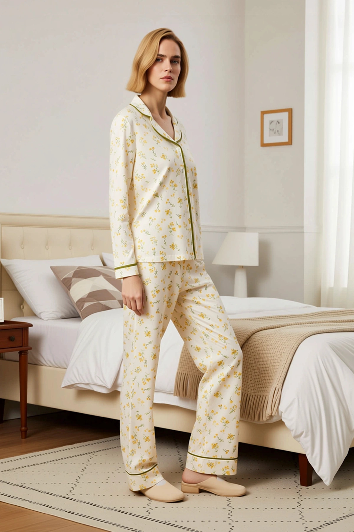 Kadın Gömlek Yaka Standart Kol Regular Kalıp Pijama Takımı Fonksiyonel Modern