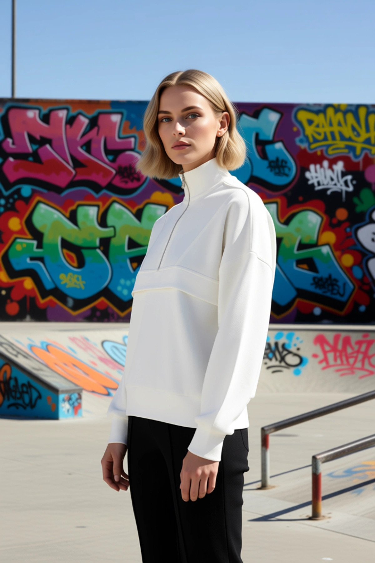 Kadın Dik Yaka Düşük Kol Fermuarlı Örme Sweatshirt Fonksiyonel Dayanıklı Kaliteli Konforlu